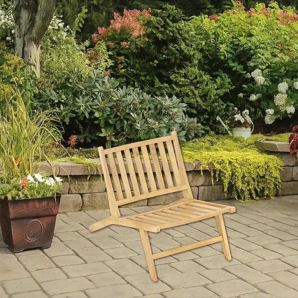 Hivvago - Outdoor Teak Reclining Chair with Adjustable Backrest for Comfortable Seating - Natural