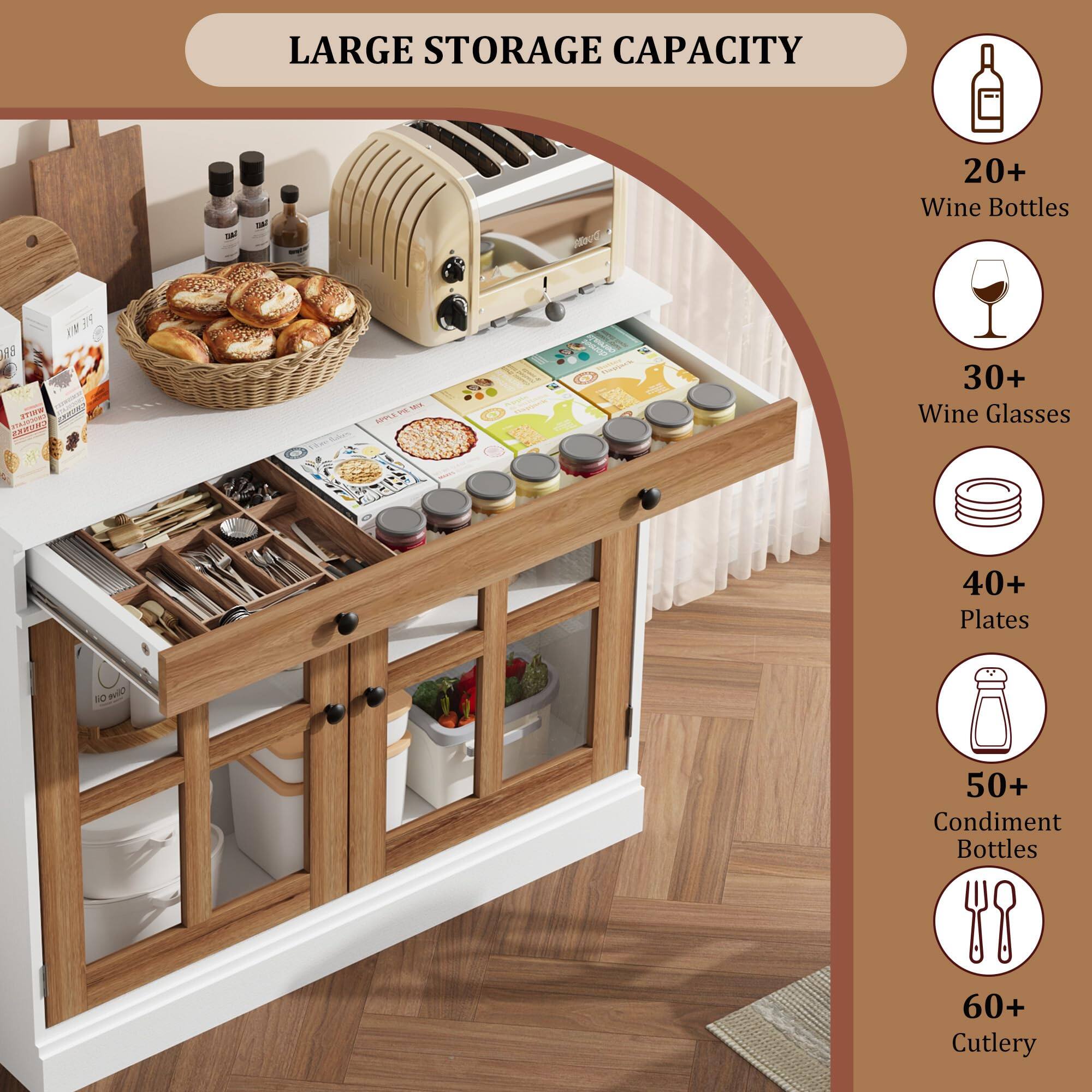 LARGE STORAGE CAPACITY

- 20+ Wine Bottles
- 30+ Wine Glasses
- 40+ Plates
- 50+ Condiment Bottles
- 60+ Cutlery