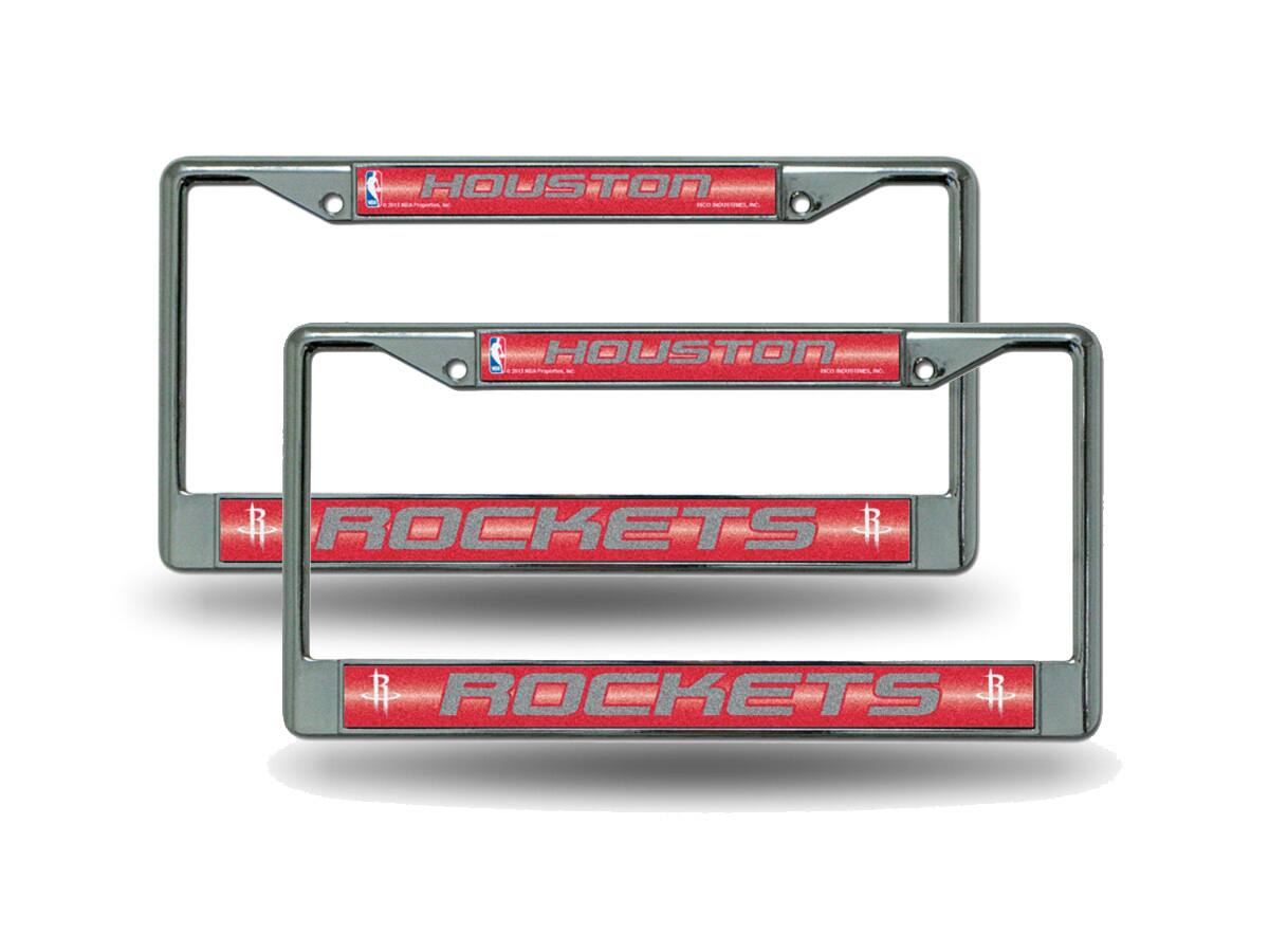Houston Rockets Chrome Metal Sparkly Glitter Bling Look License Plate Frame - Set of 2 Frames