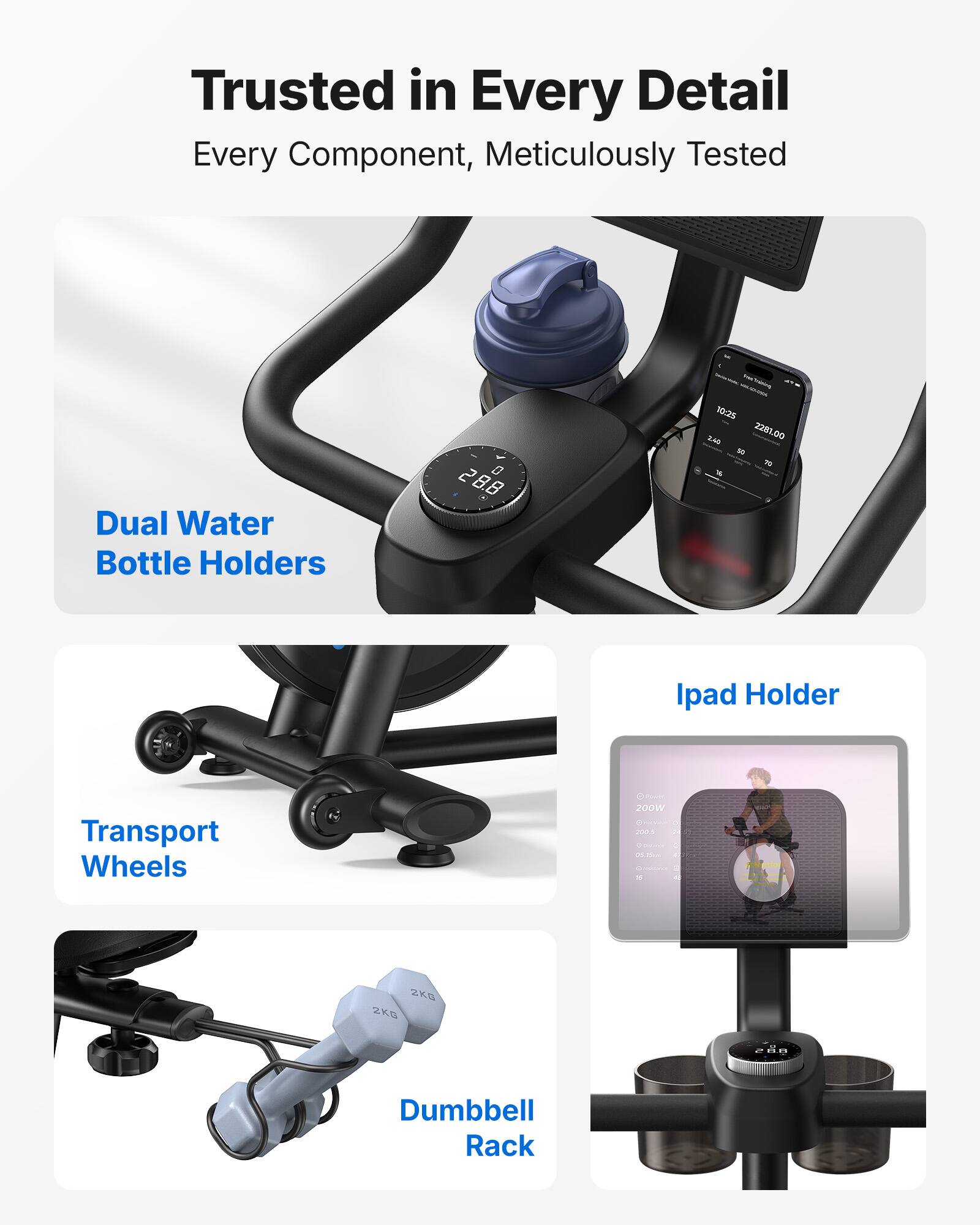 Alt View 8. MERACH - MERACH S26 Pro Exercise Magnetic Stationary Bike Low Noise Indoor Cycling Bike - Black.