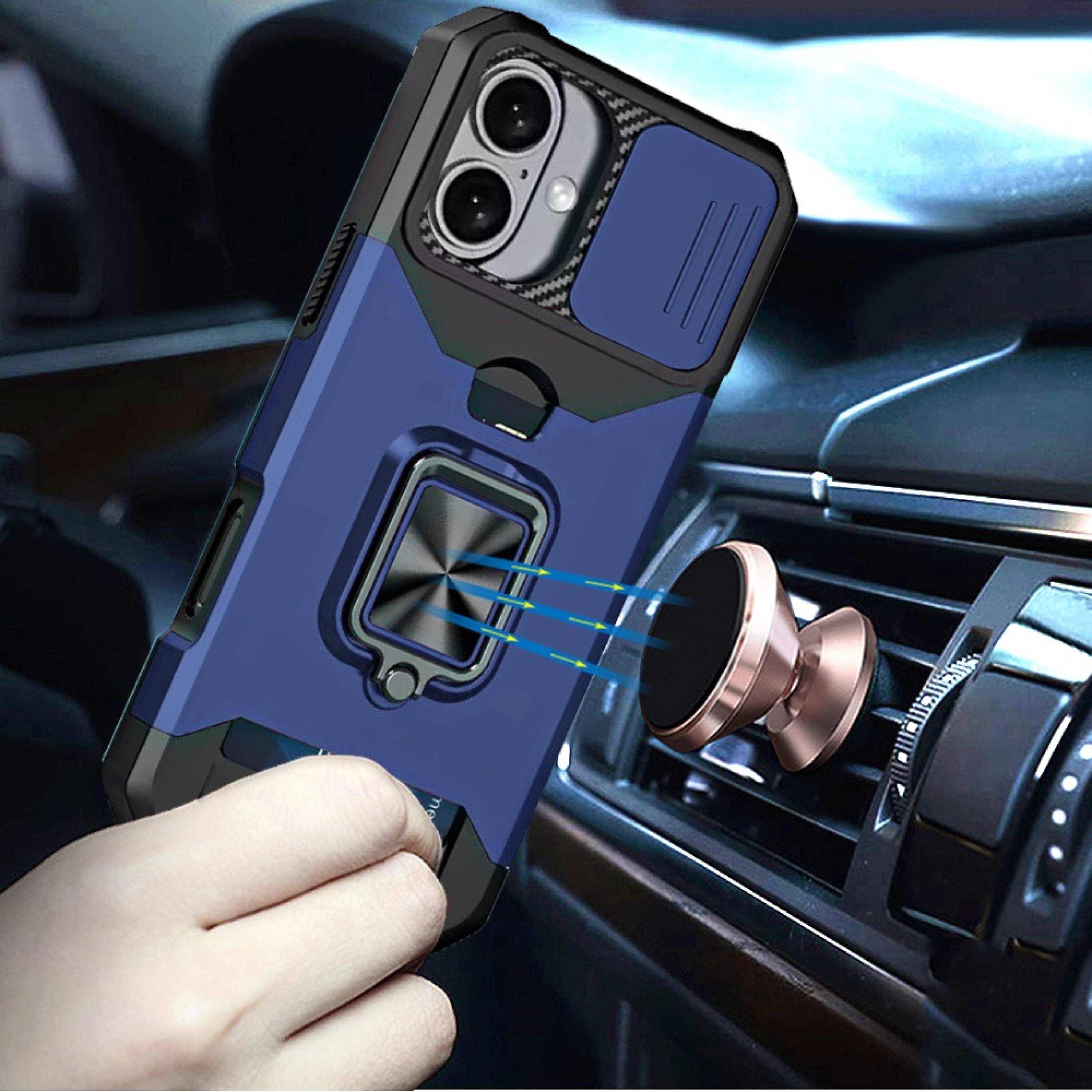 Left. Kitcheniva - Multi-Use Card Holder Stand Phone Case With Lens Cover Tempered Glass For iPhone 17 Blue - Blue.