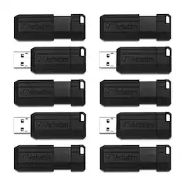 Verbatim - PinStripe 32GB USB 2.0 Type A Flash Drive, 10/Pack (70062) - Black