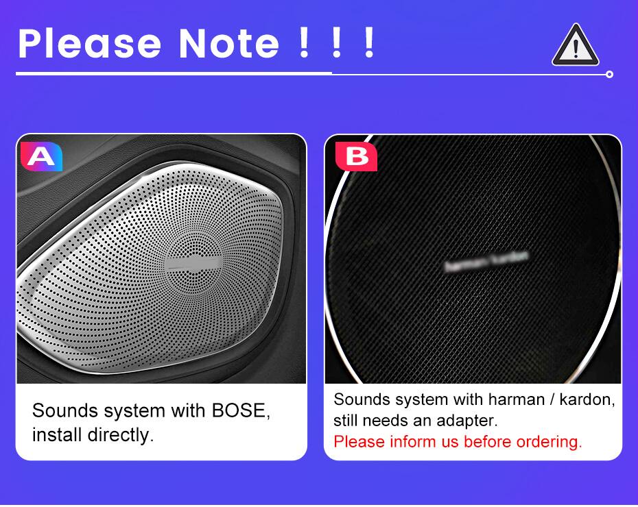 Please Note !!!  
Sounds system with BOSE, install directly.  
Sounds system with harman / kardon, still needs an adapter.  
Please inform us before ordering.