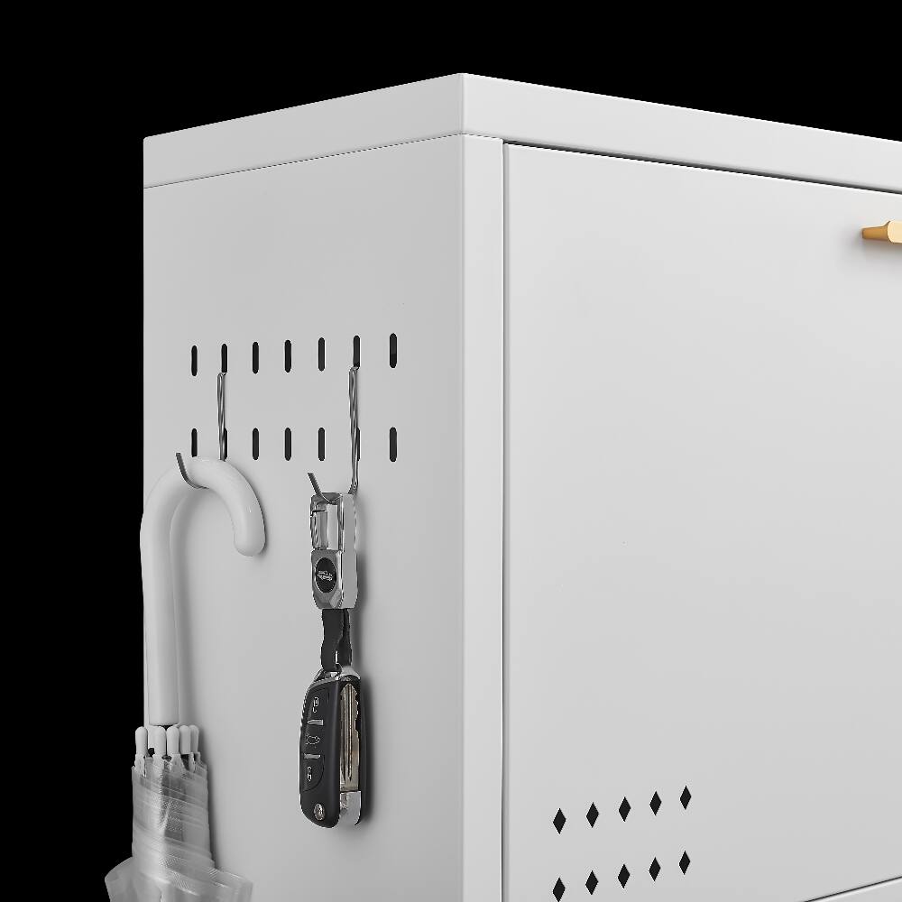 Alt View 8. Loheer - Loheer white tilt out shoe cabinet Heavy Duty Metal Space Saving - White.