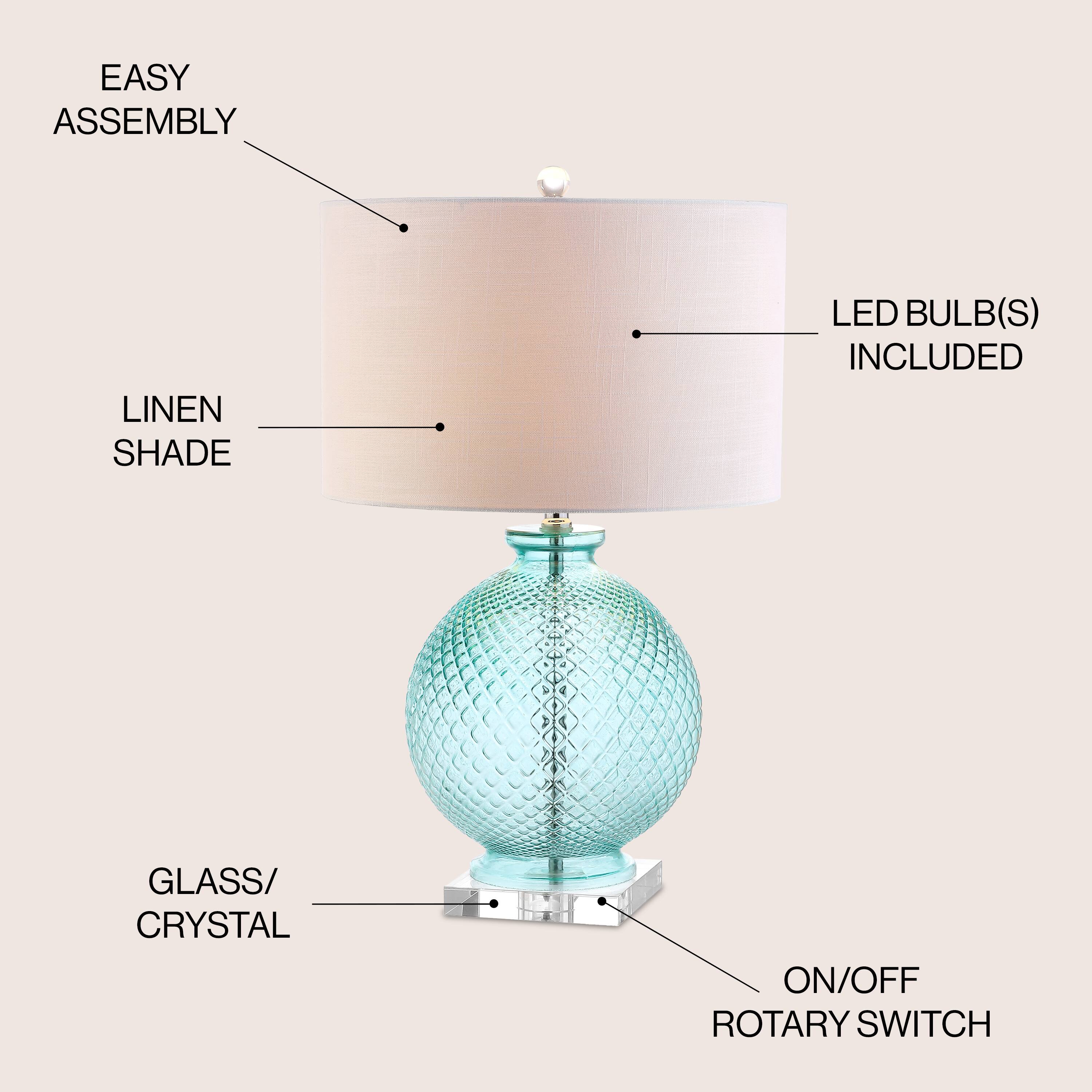 - Easy Assembly
- Linen Shade
- LED Bulb(s) Included
- Glass/Crystal
- On/Off Rotary Switch