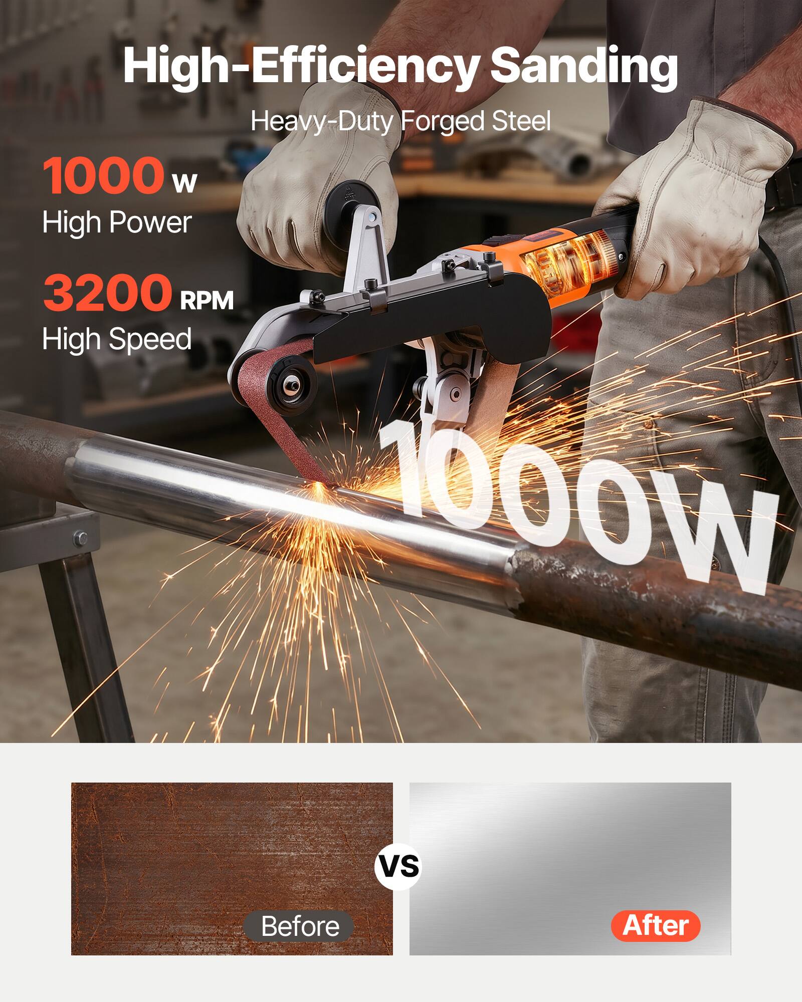 High-Efficiency Sanding Heavy-Duty Forged Steel 1000 W High Power 3200 RPM High Speed

Before
After