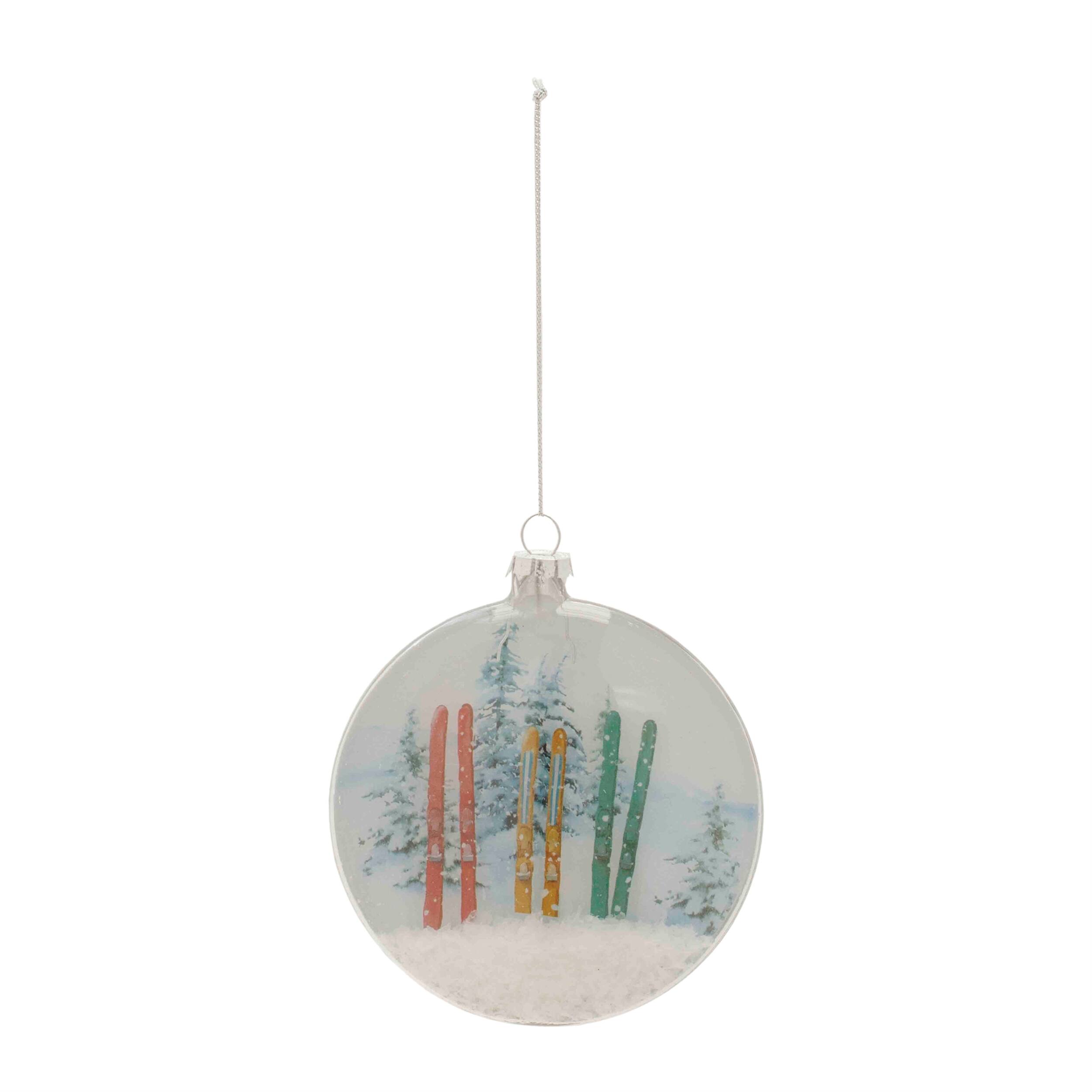 Angle. BreeBe - Glass Ski and Snow Disc Ornament (Set of 6) - White, Blue.