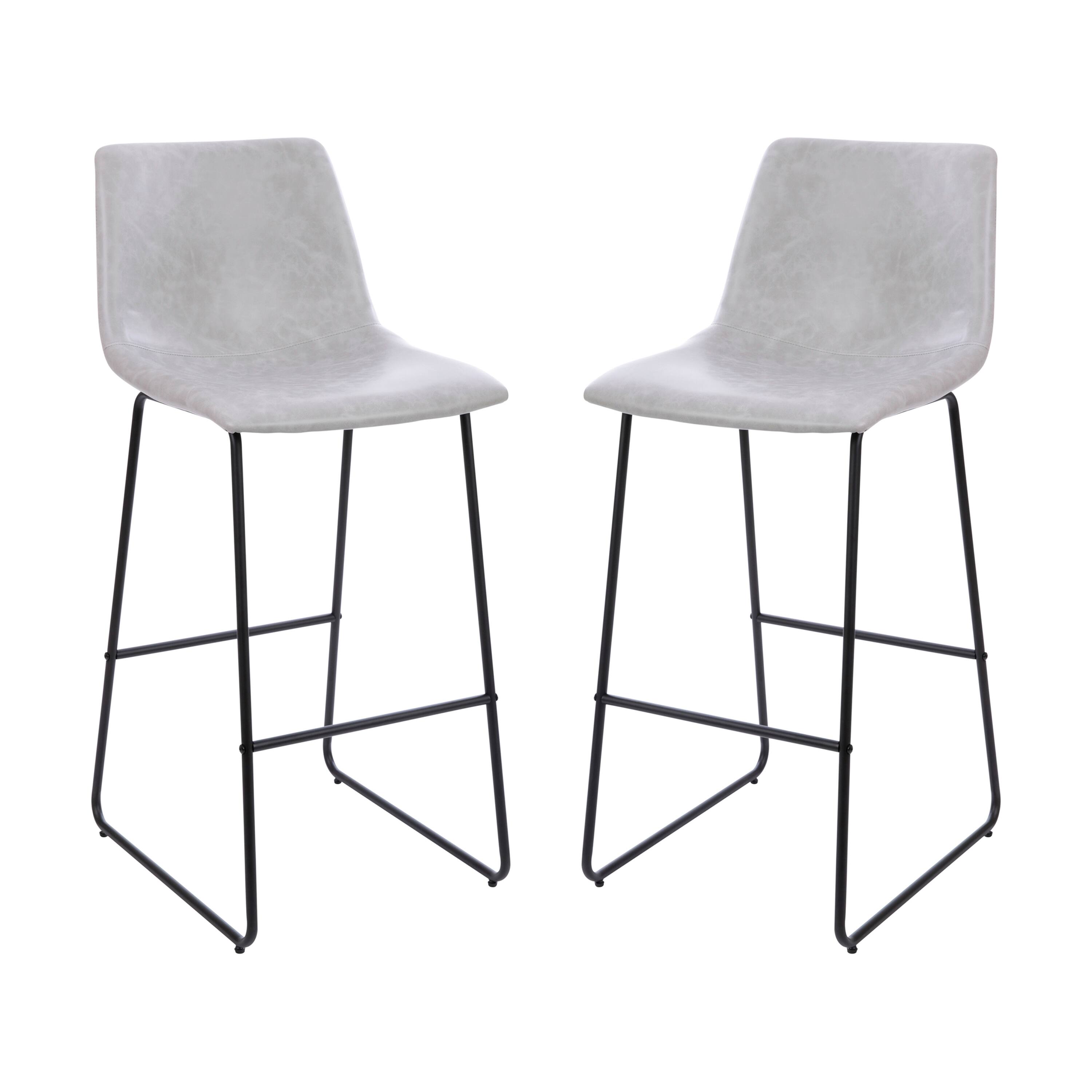 Alt View 1. Emma + Oliver - Set of 2 Kitchen Bar Height Stool - 30 Inch LeatherSoft Barstool - Light Gray.