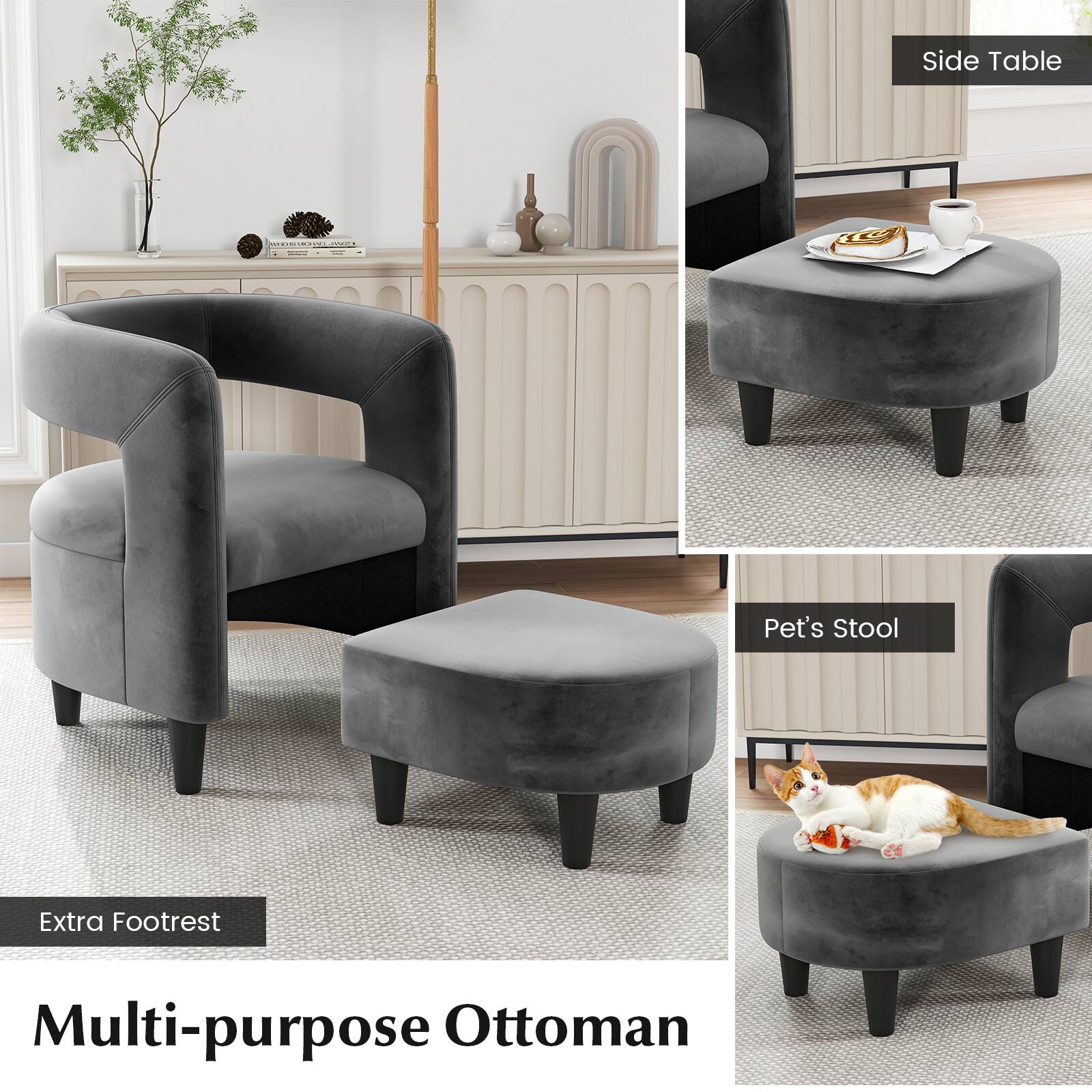 Side Table, Pet's Stool, Extra Footrest, Multi-purpose Ottoman