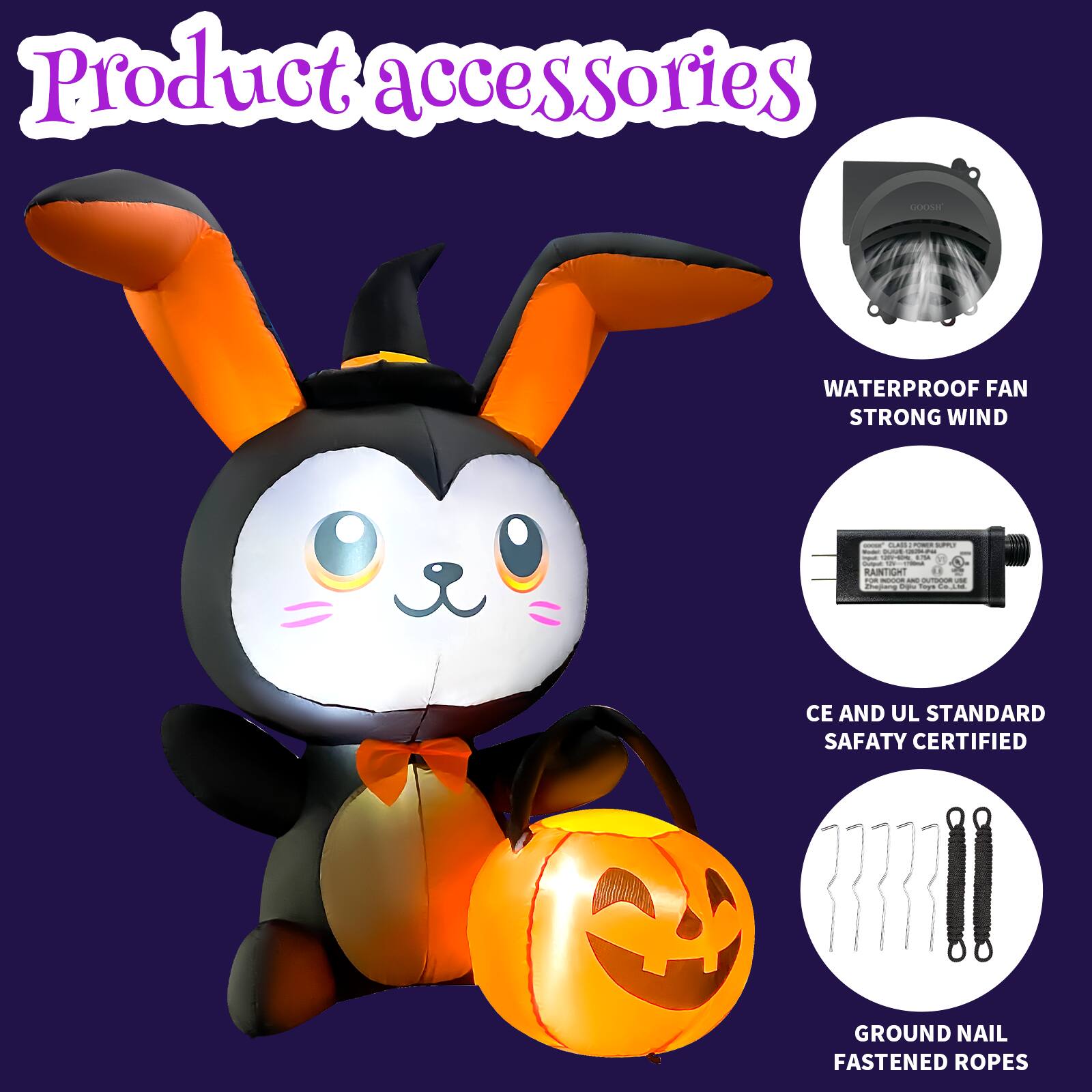 Product accessories

- WATERPROOF FAN STRONG WIND
- CE AND UL STANDARD SAFETY CERTIFIED
- GROUND NAIL FASTENED ROPES