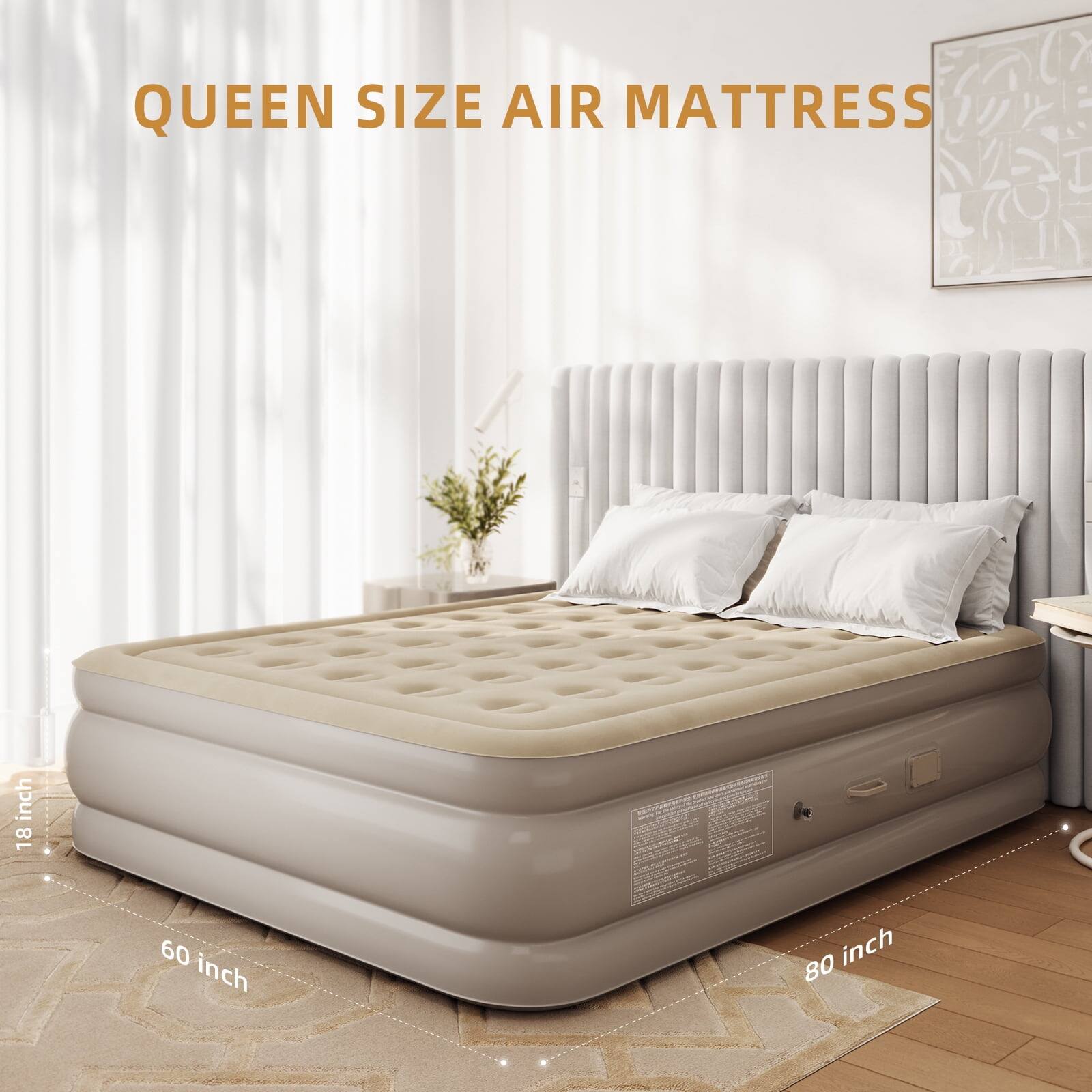 QUEEN SIZE AIR MATTRESS  
18 inch  
60 inch  
80 inch
