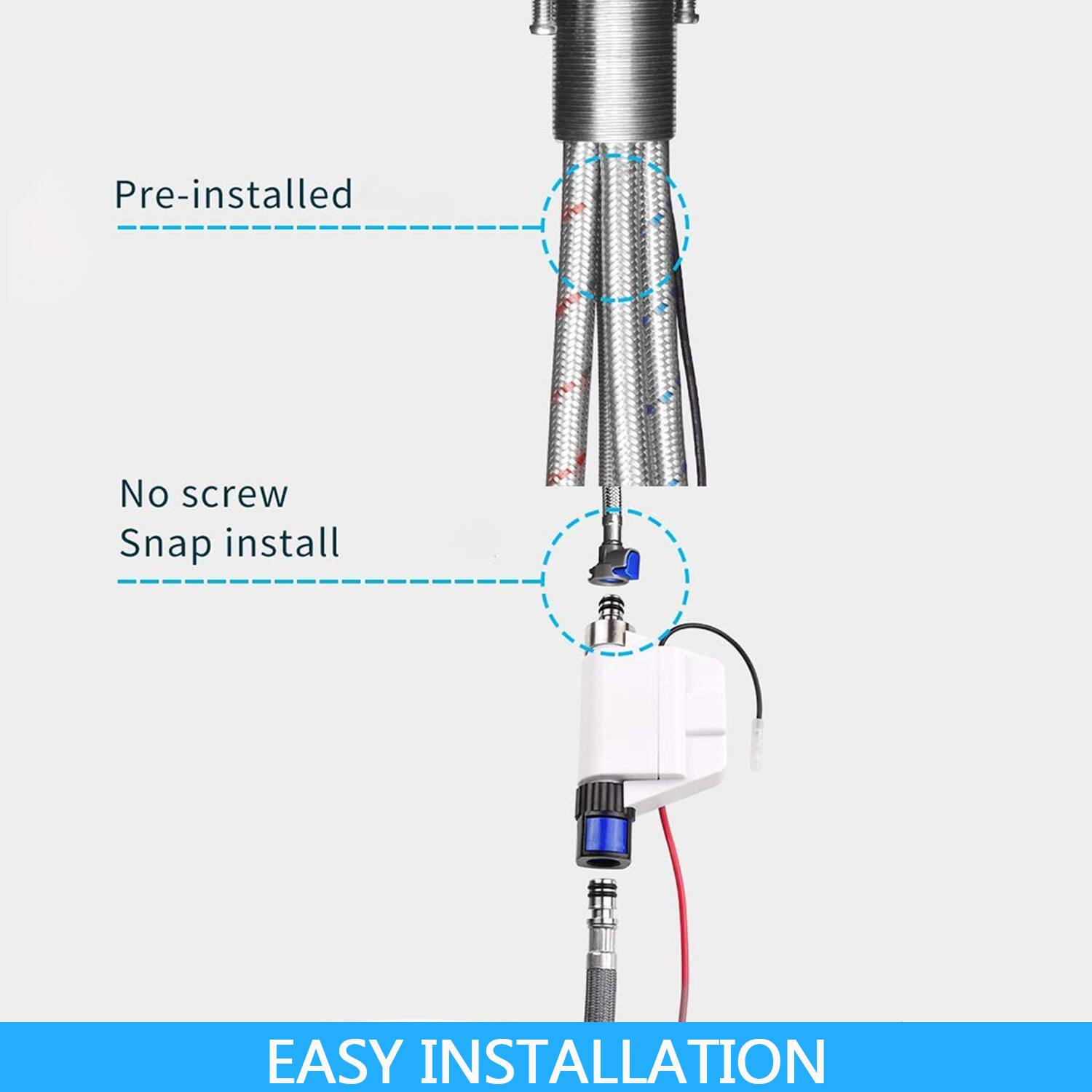 Pre-installed  
No screw  
Snap install  

EASY INSTALLATION