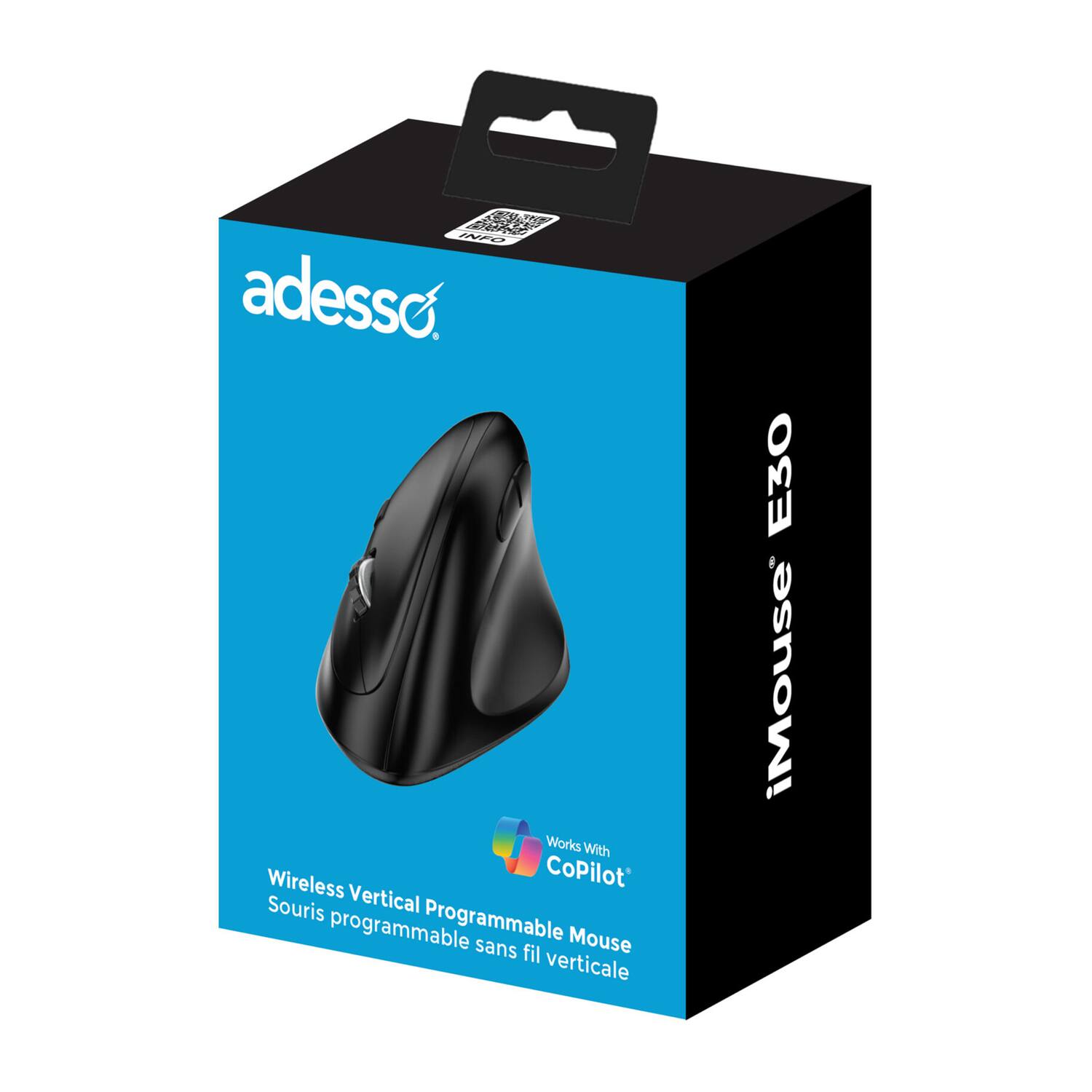 SA Sdar WNT 30rO INFO adesso. Works With Wireless CoPilot Souris Vertical programmable Programmable Mouse sans fil verticale E30 iMouse