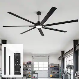 Parrot Uncle - 120-inch Industrial Extra Large Commercial HVLS LED Ceiling Fan with 8 Aluminum Blades and Remote Control - Black