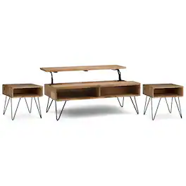 Simpli Home - Hunter 48 inch Coffee Table with 22 inch End Tables (Set of 3) - Natural