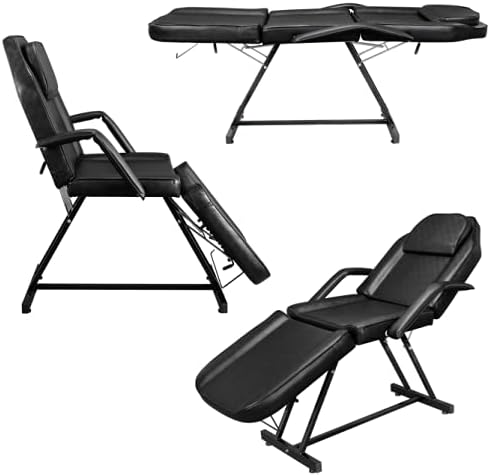 Back. Winado - Professional Spa Massage Facial Bed with Hydraulic Stool & Adjustable Backrest & Leg Support for Massage Tattoo Waxing - Black.