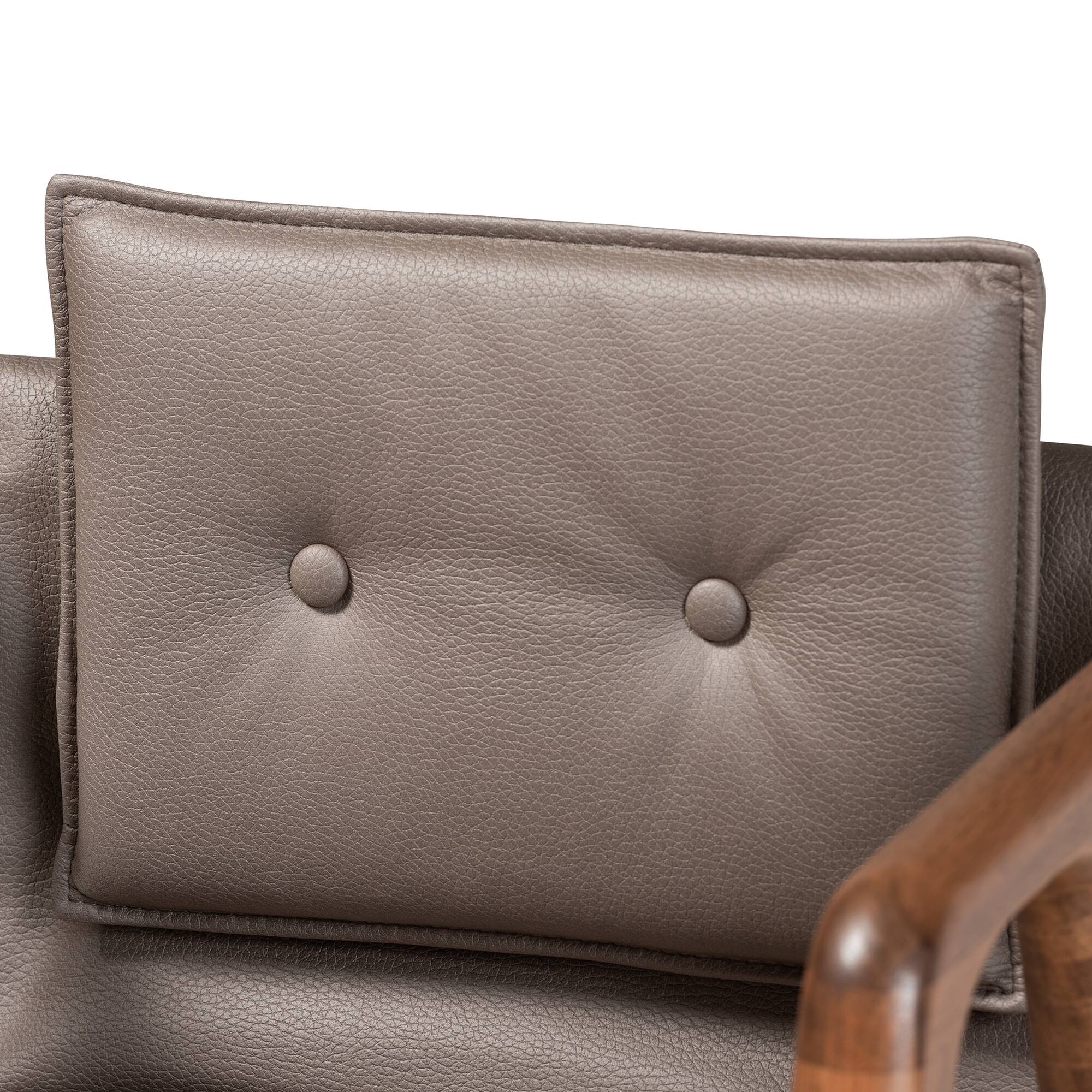 Back. Baxton Studio - Marcena Imitation Leather Upholstered and Finished Wood 2-Piece Dining Chair Set - Grey/Walnut Brown.