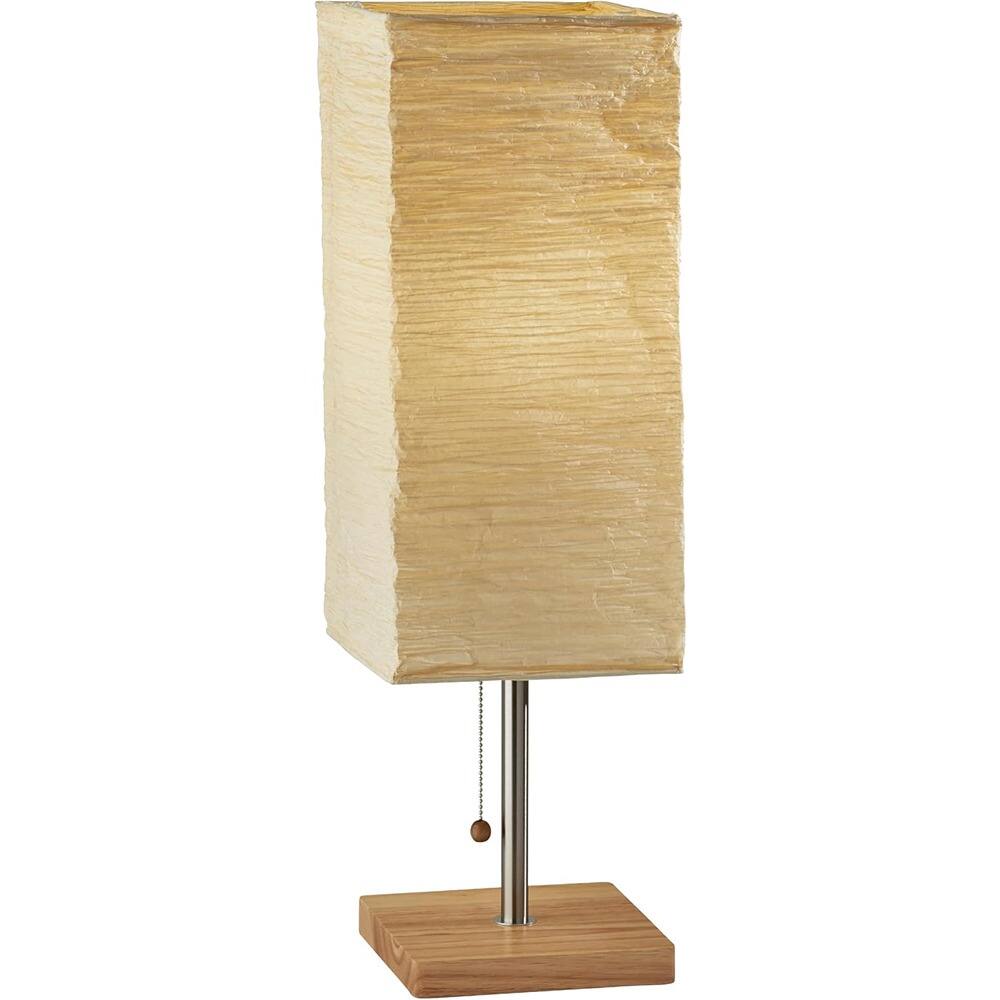 Front. PARKER SLATER - 25" Table Lamp, White Shade with Natural Rubber Wood & Steel Accents.