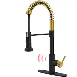 Ropilly - Touchless Kitchen Faucet Contemporary Black and Gold Motion Sensor Kitchen Faucet with Pull Down Sprayer - Black+Gold