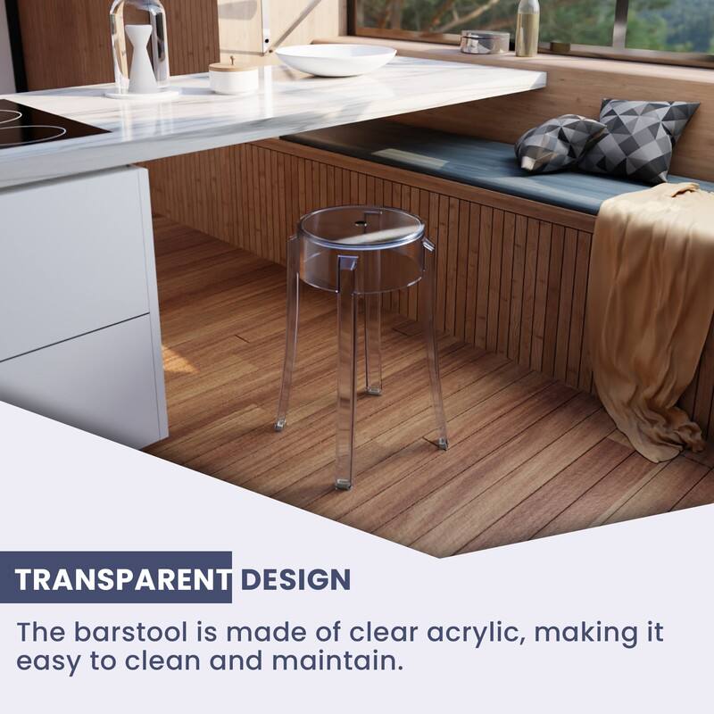 TRANSPARENT DESIGN  
The barstool is made of clear acrylic, making it easy to clean and maintain.