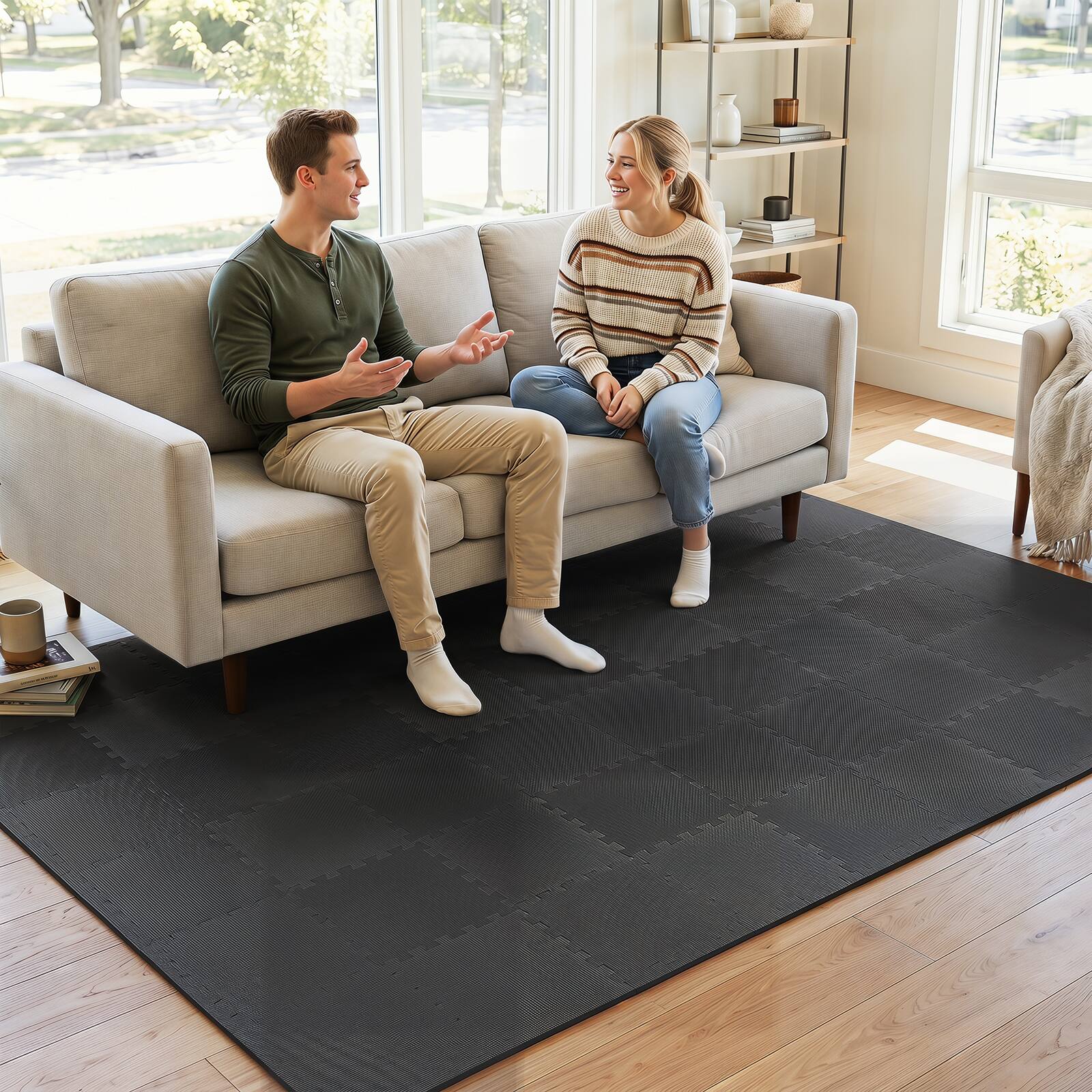 Alt View 5. Gymax - Gymax 54 Pack Interlocking EVA Foam Floor Tiles 2/5 Inch Thick Puzzle Exercise Mats Black - Black.