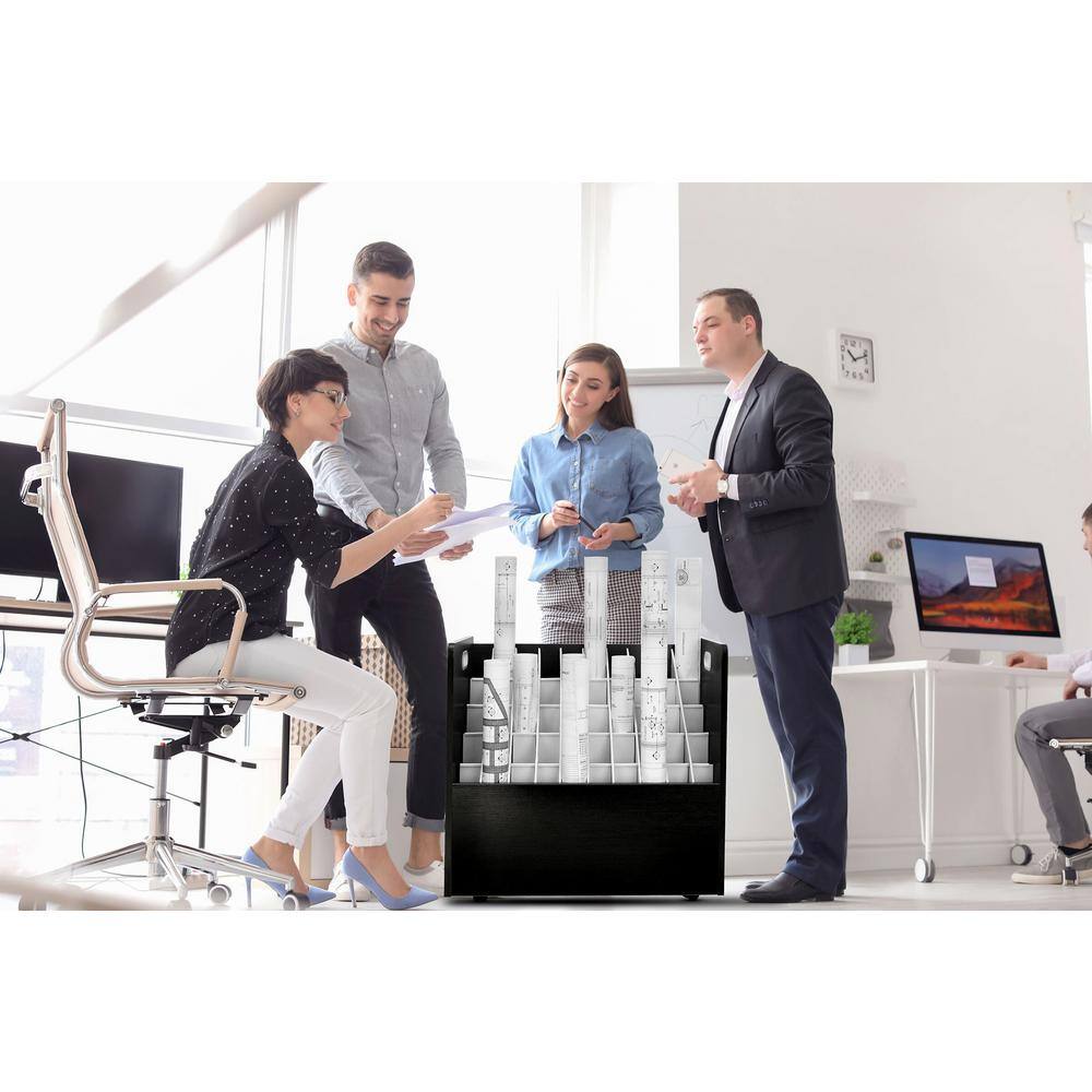 Angle. AdirOffice - Blueprint Storage Wood 50-Compartment Portable Roll File Cart - Black.
