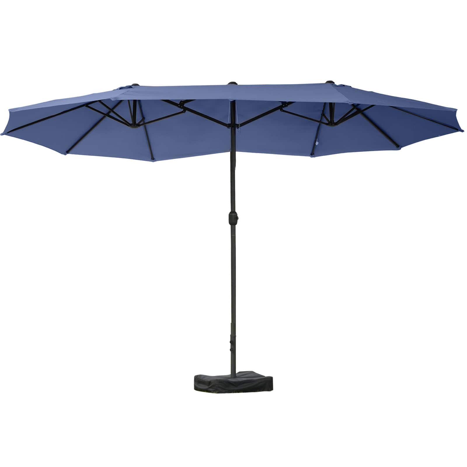 Front. Outsunny - Large Patio Umbrella with Base Included, 15' Steel Rectangular Double Sided Outdoor Umbrella - Dark Blue.