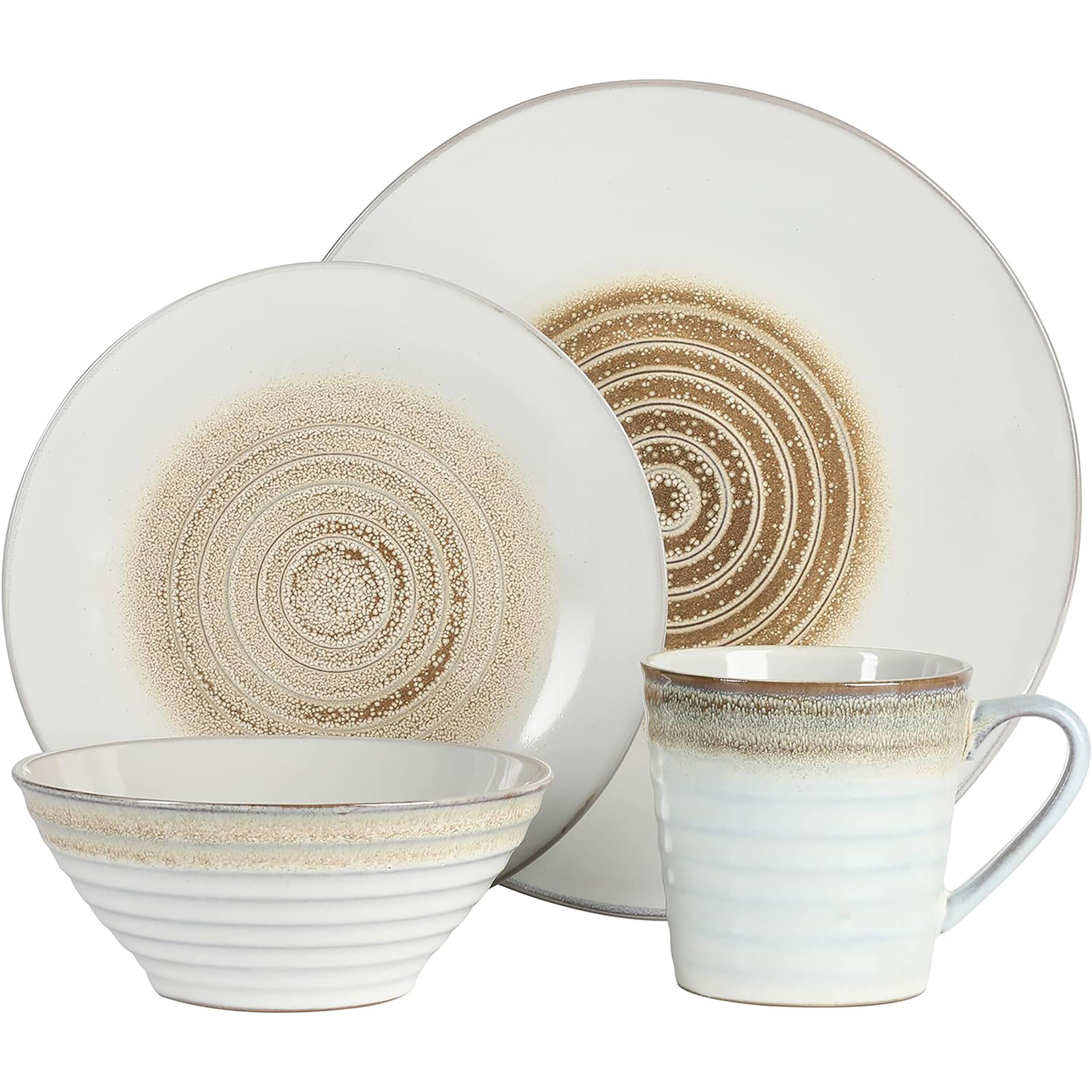 Alt View 1. Gibson - Gibson Elite Spiral Embossed 16 Piece Stoneware Dinnerware Set in Taupe - Taupe.