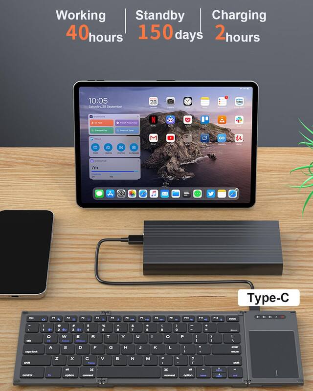 Working 40 hours  
Standby 150 days  
Charging 2 hours  

10:05  
Saturday, 28 September  

Type-C