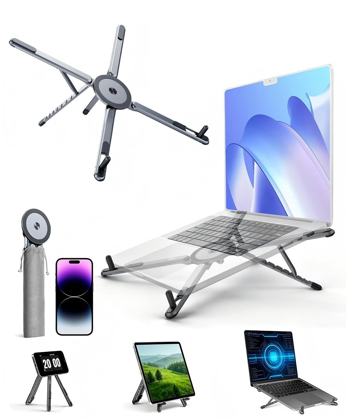PRIMEPLUS - 3-in-1 Portable Foldable Laptop Stand, Ergonomic 8-Level, Aluminum for 13-17 Laptops, Tripod Compatible w/ Bag - Gunmetal Gray price history on PriceWatchPro