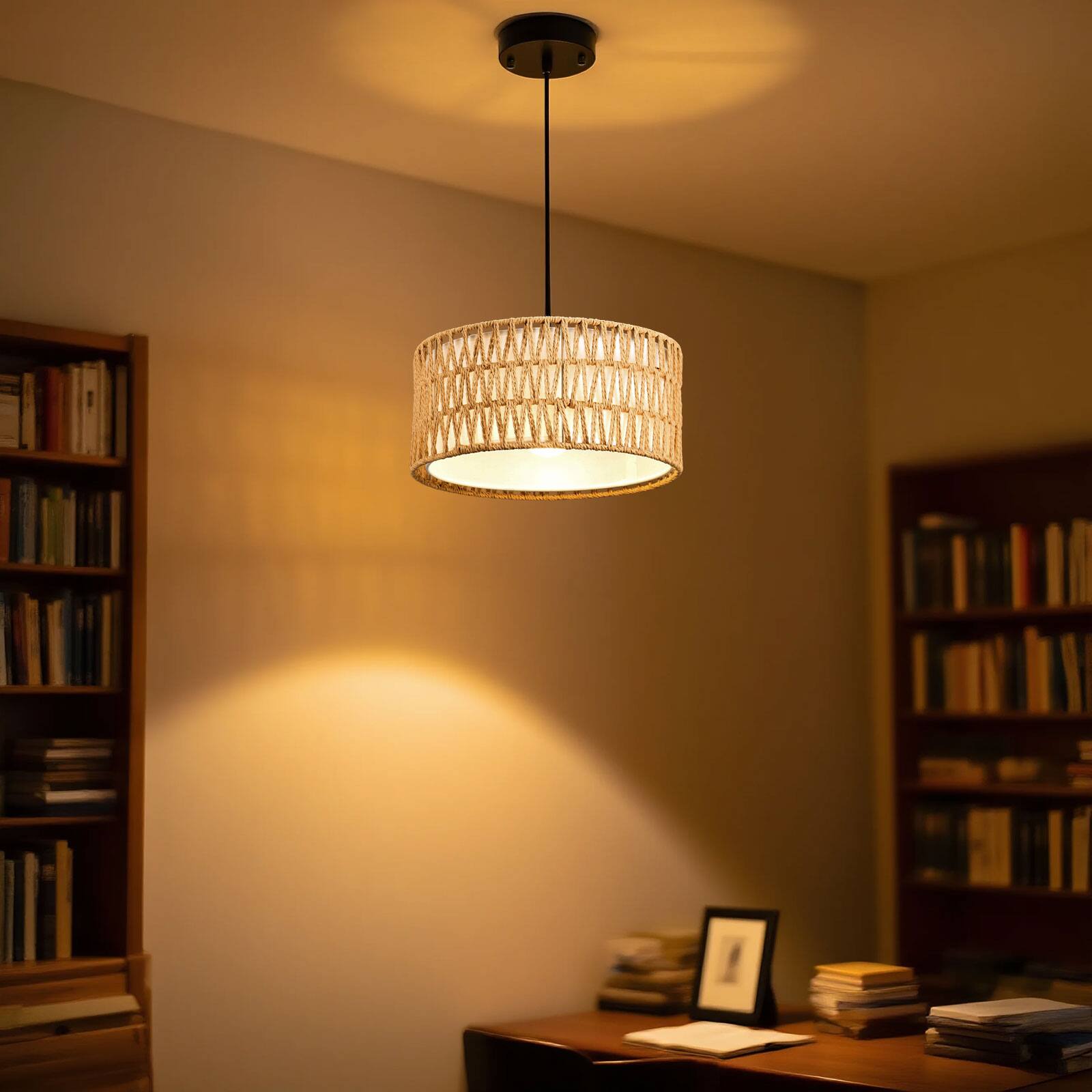 Alt View 5. Unique Bargains - Pendant Lights Plug in Pendant Light Hanging Lamp Boho Lamp Woven Rattan Pendant Lamp Shade for Kitchen Island - Golden.