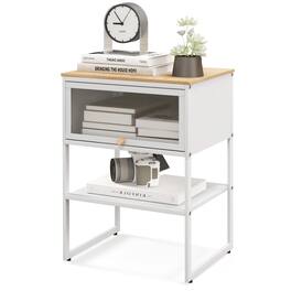 Ecooso - Nightstand with Flip Up Door and Storage Shelf Compact Bedside End Side Table - White