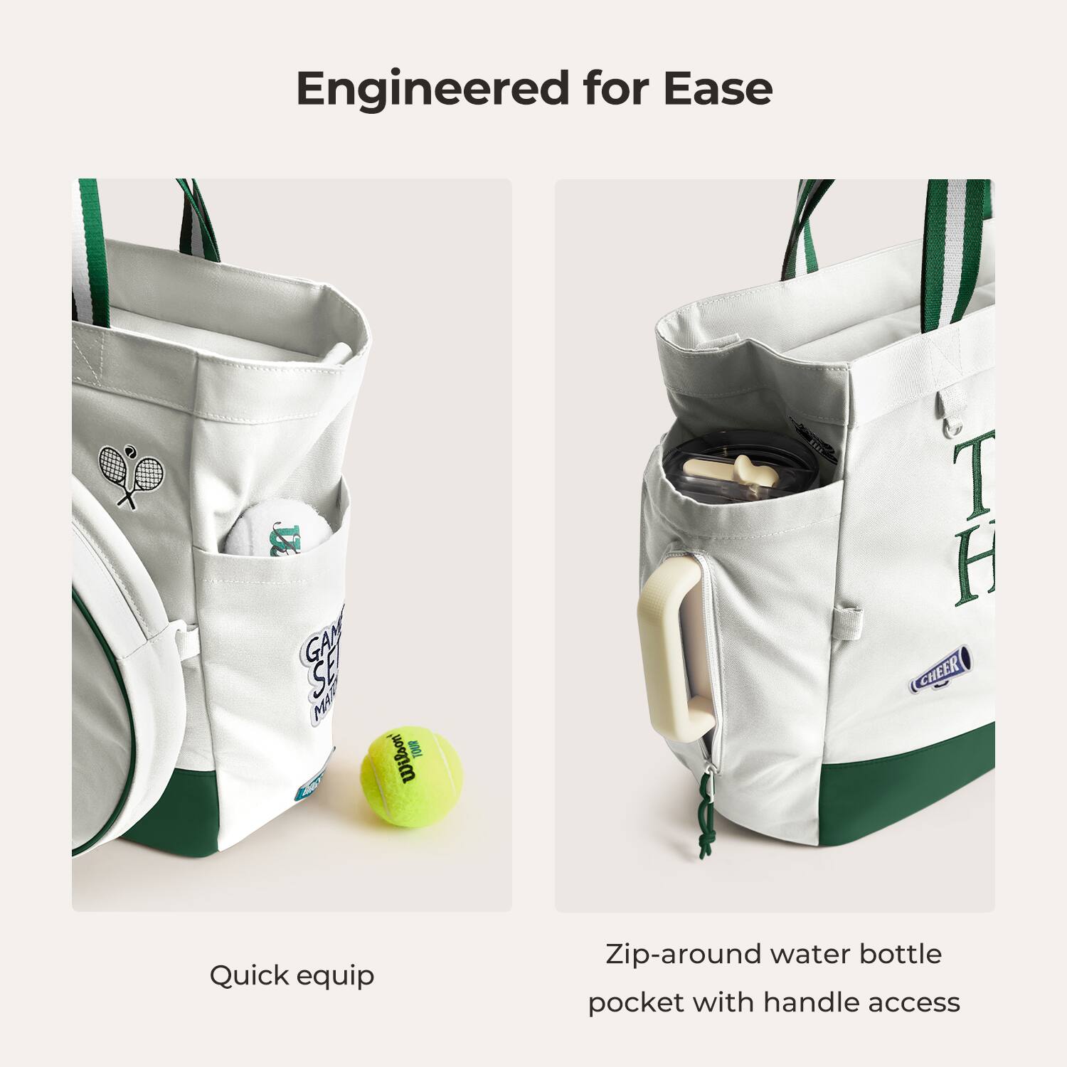 Engineered for Ease

Quick equip

Zip-around water bottle pocket with handle access