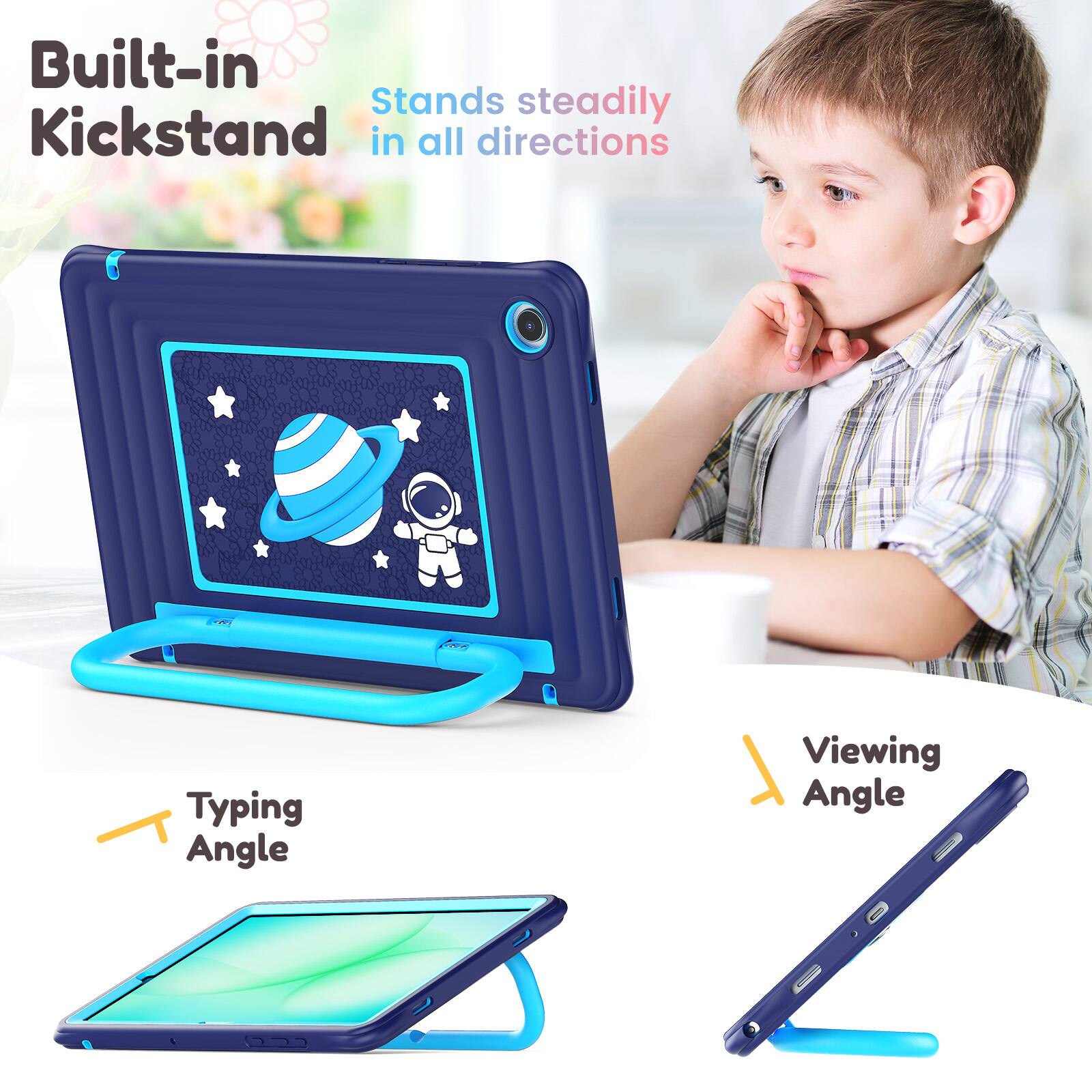 Built-in Kickstand  
Stands steadily in all directions  

Typing Angle  
Viewing Angle