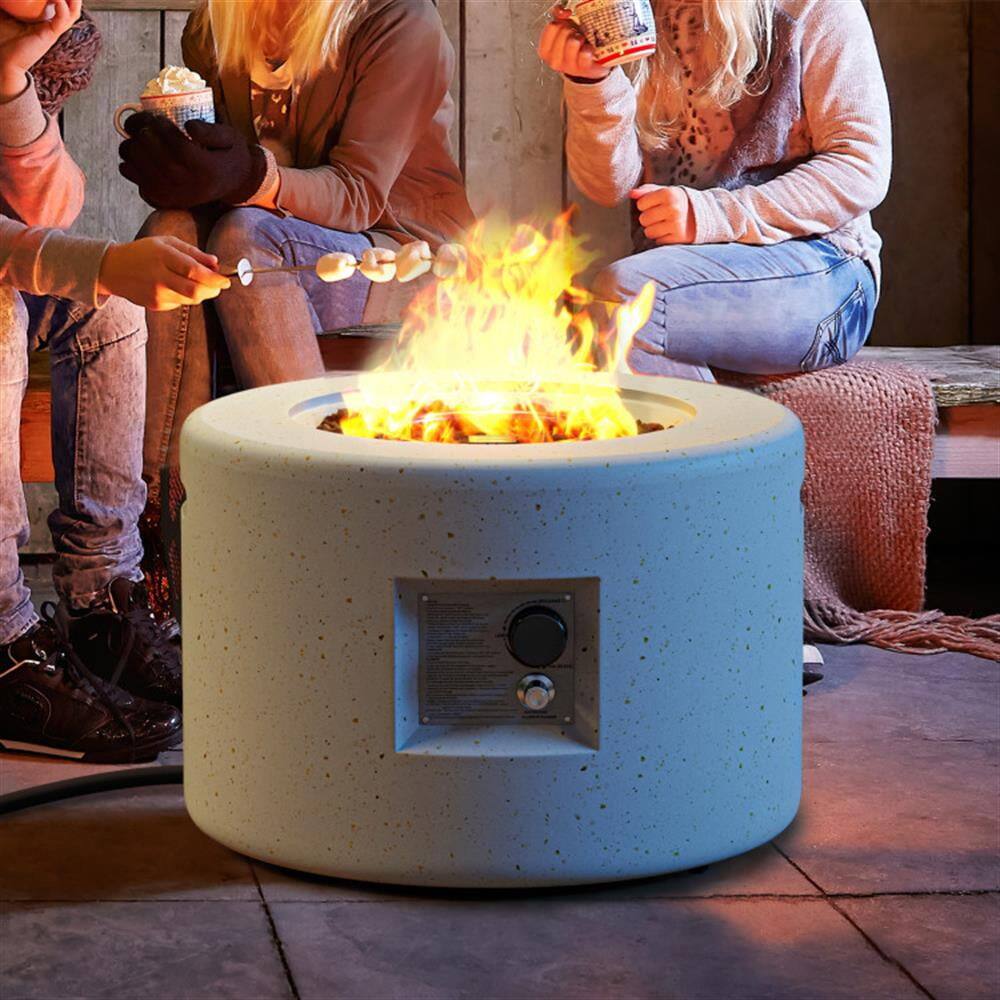 Alt View 6. Kadyn - Fire Pit Outdoor Smokeless Fire PitRound Terrazzo Propane Gas Fire Pit with Hideaway Tank Holder and Lava Rocks - White.