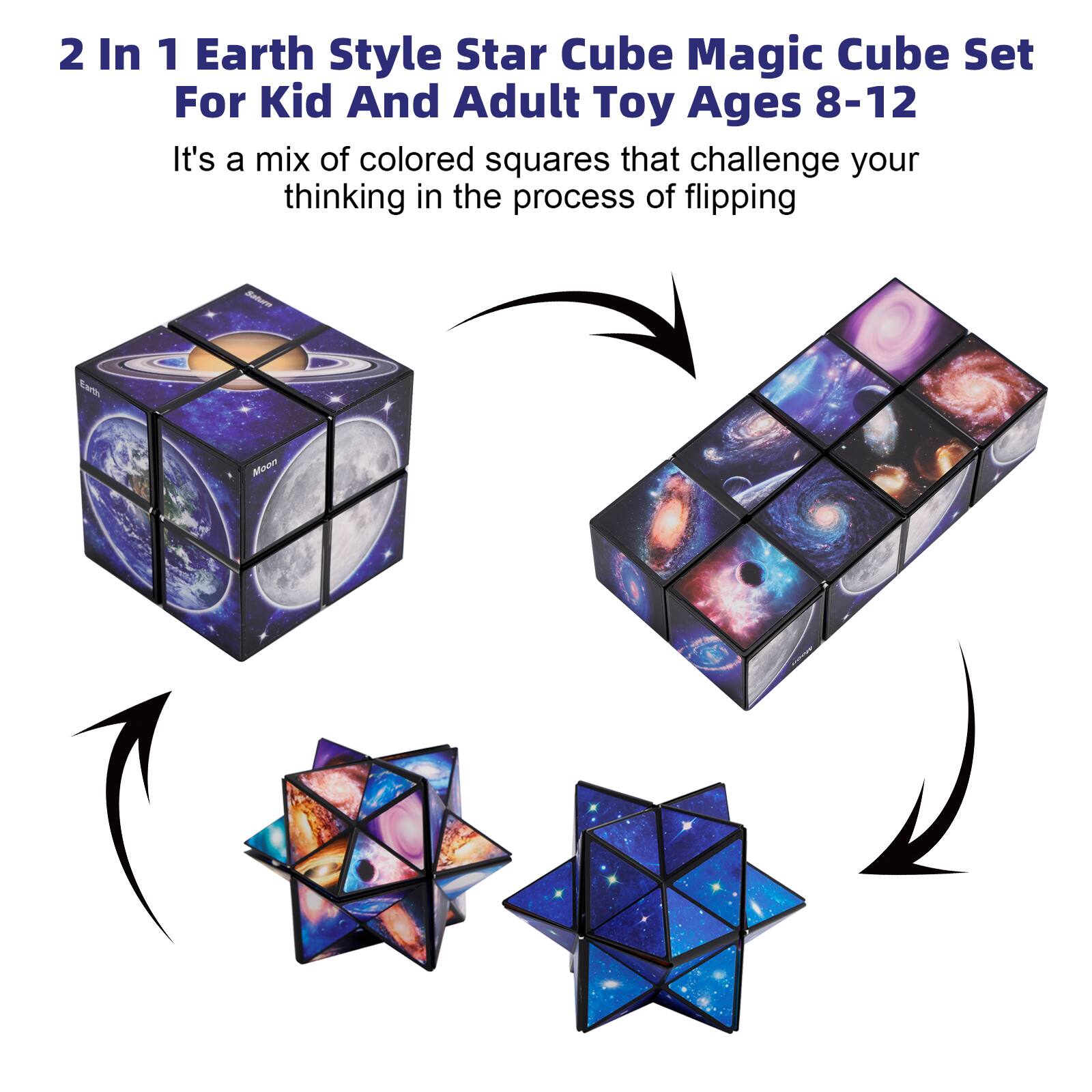 2 In 1 Earth Style Star Cube Magic Cube Set For Kid And Adult Toy Ages 8-12

It's a mix of colored squares that challenge your thinking in the process of flipping