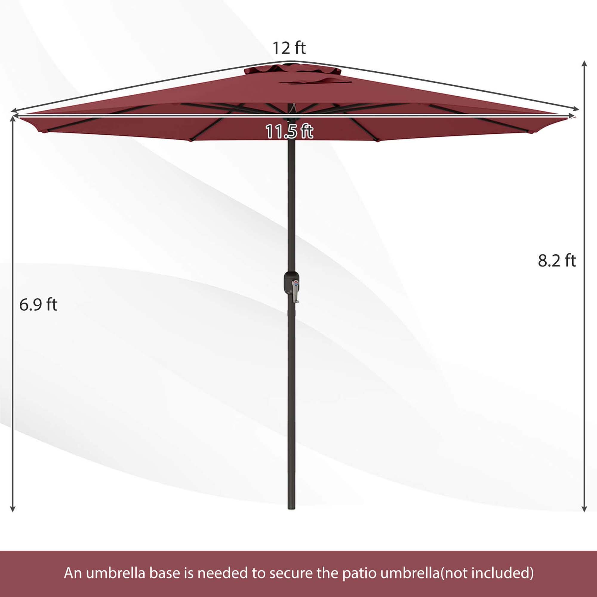 An umbrella base is needed to secure the patio umbrella (not included).
