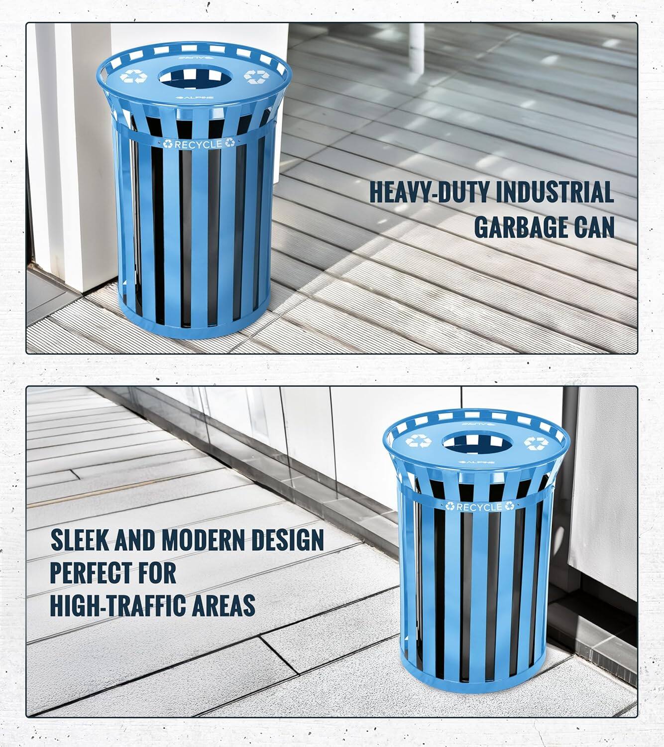 HEAVY-DUTY INDUSTRIAL GARBAGE CAN, RECYCLE, SLEEK AND MODERN DESIGN PERFECT FOR HIGH-TRAFFIC AREAS