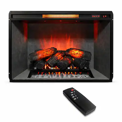 Front. RYHNUYNE - 33 Inch Infrared Electric Fireplace Insert with Touch Panel & 4-Color Realistic Flame for Living Room - Antique Black.