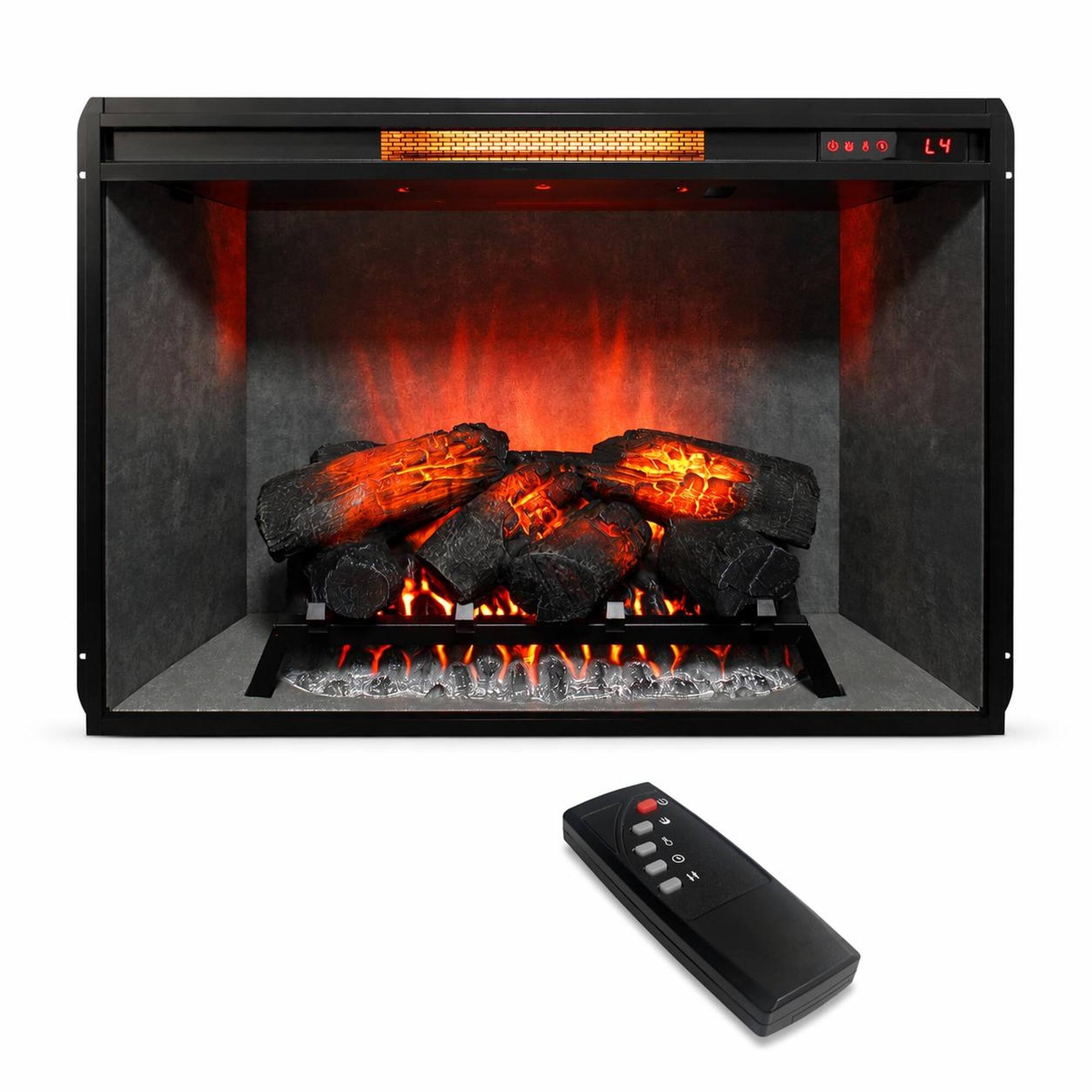 Front. RYHNUYNE - 33 Inch Infrared Electric Fireplace Insert with Touch Panel & 4-Color Realistic Flame for Living Room - Antique Black.