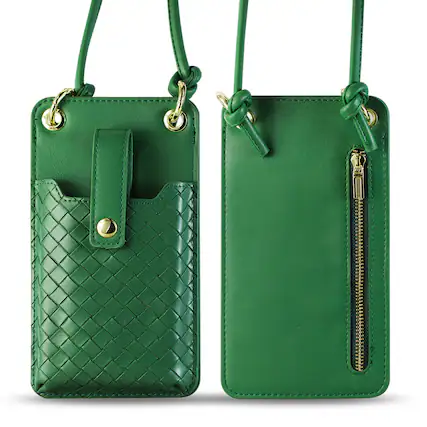 Front. Reiko - Leather Crossbody Phone Wallet Large Purse In Green (6.7 Inch) - Green.