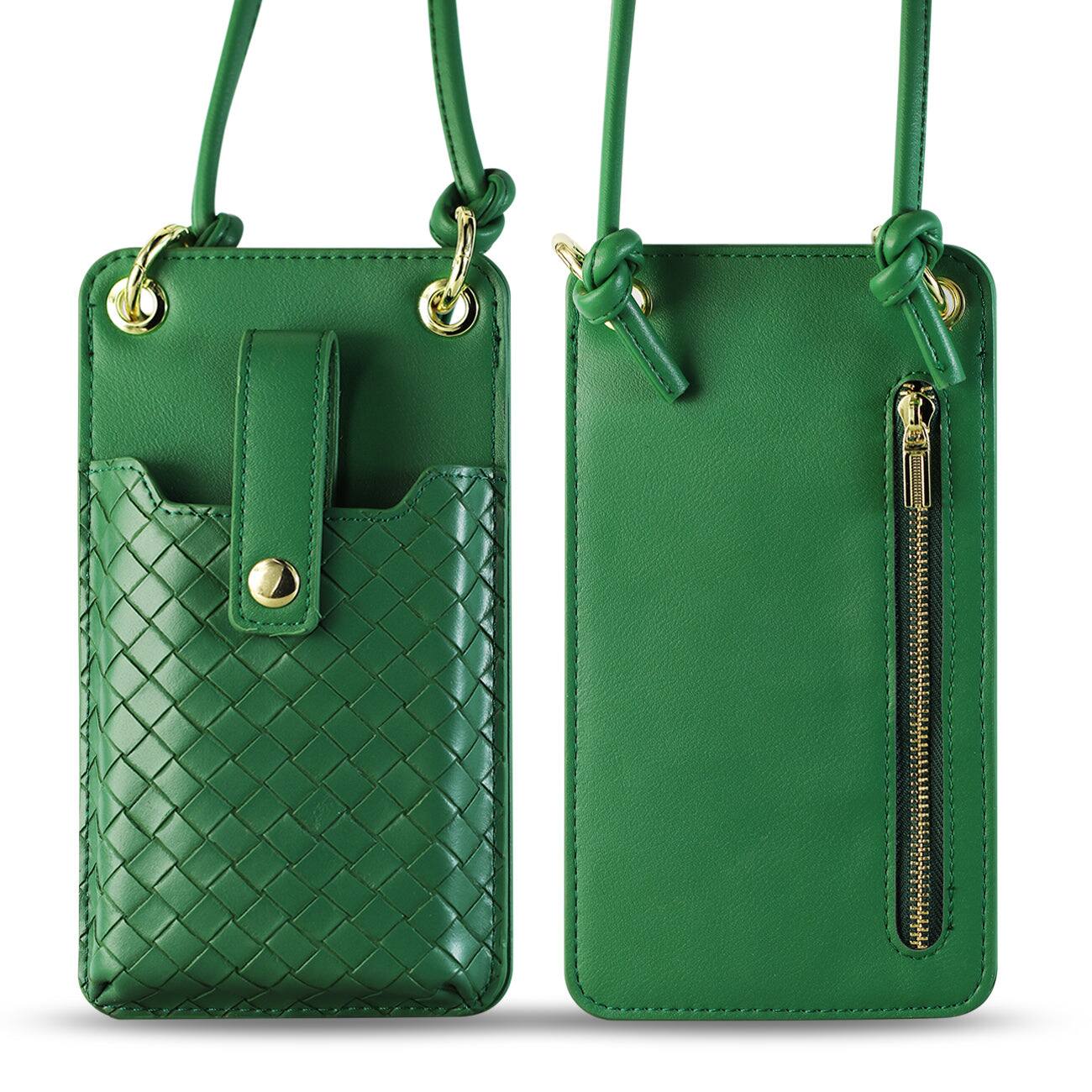 Front. Reiko - Leather Crossbody Phone Wallet Large Purse In Green (6.7 Inch) - Green.