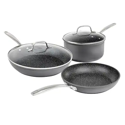 Front. Granitestone - Granitestone Pro Hard Anodized 5 Piece Nonstick Cookware Set - Black.