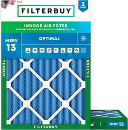 Filterbuy - 25x28x2 MERV 13 Smoke & Allergy Defense, Electrostatic Pleated HVAC AC Furnace Air Filters Replacement (2-Pack) - Blue