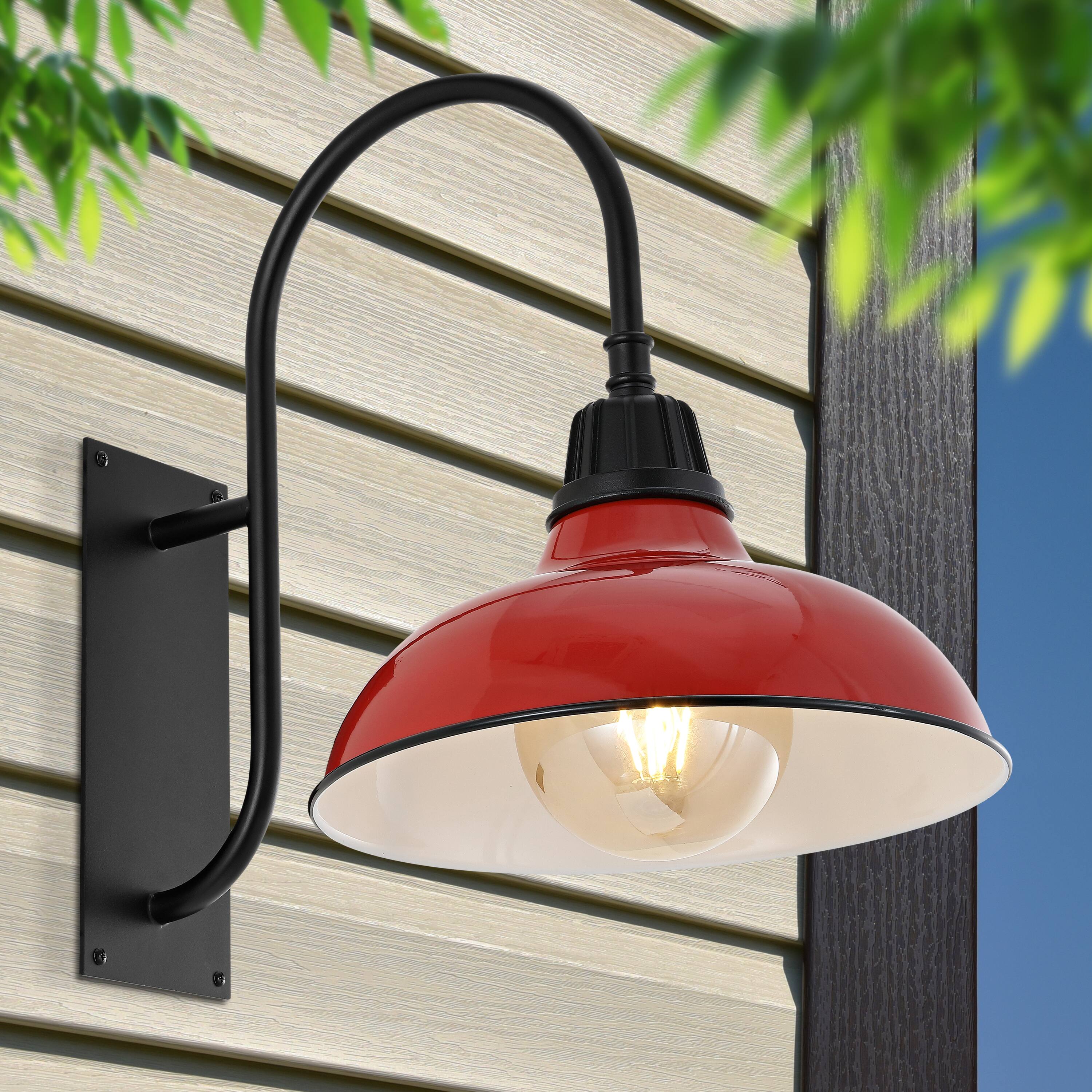 Alt View 7. Jonathan Y - Stanley 12.25" 1-Light Farmhouse Industrial Indoor/Outdoor Iron LED Gooseneck Arm Outdoor Sconce, Red - Red/Black.