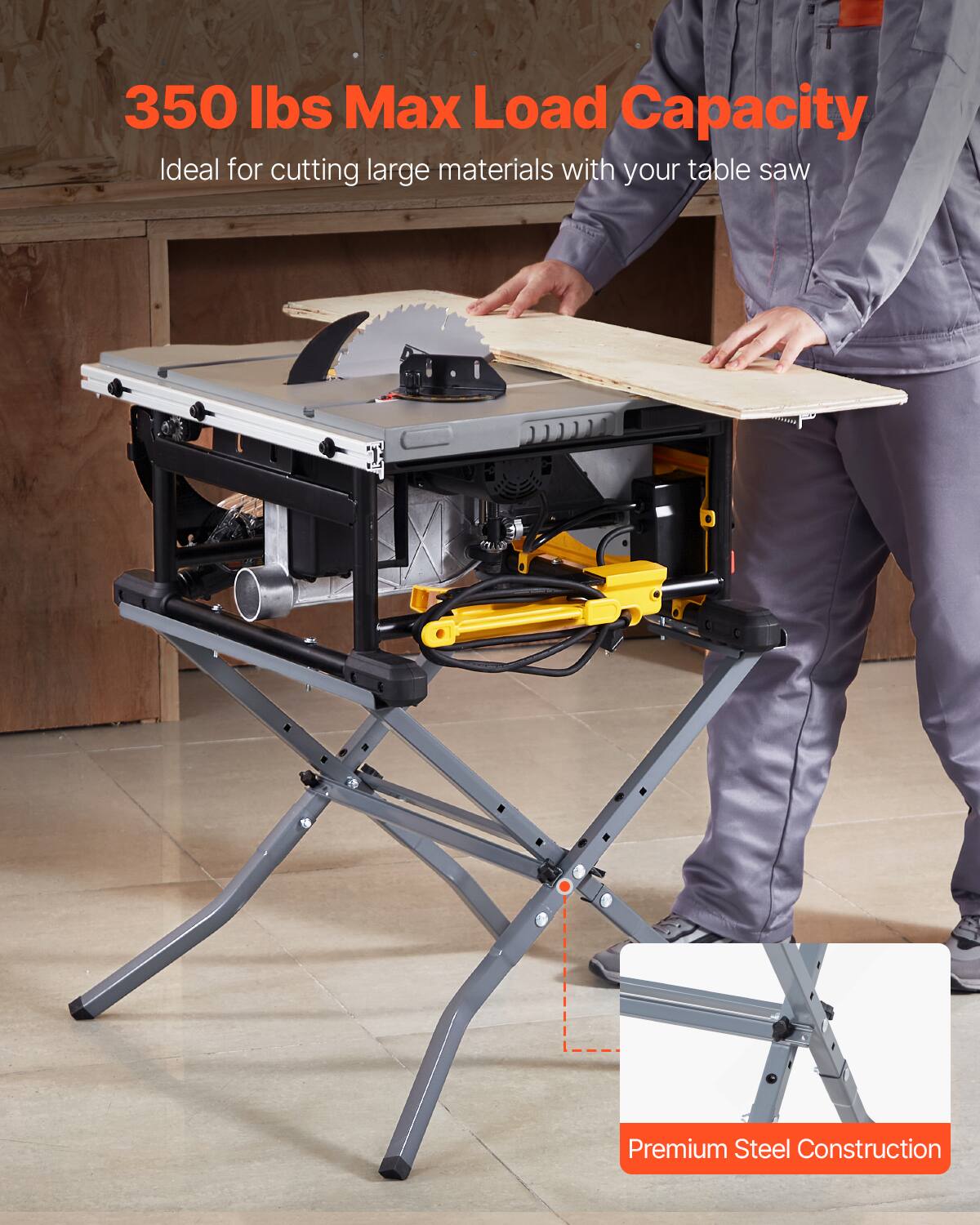 350 lbs Max Load Capacity  
Ideal for cutting large materials with your table saw  
Premium Steel Construction