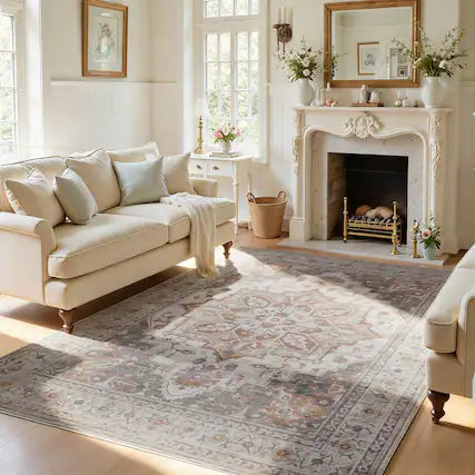 Front. RYHNUYNE - 8x10 Area Rugs for Living Room,Orange Vintage Large Area Rug, Washable Stain Resistant Carpet,Home Decor Rug for Office - Orange-Gray.