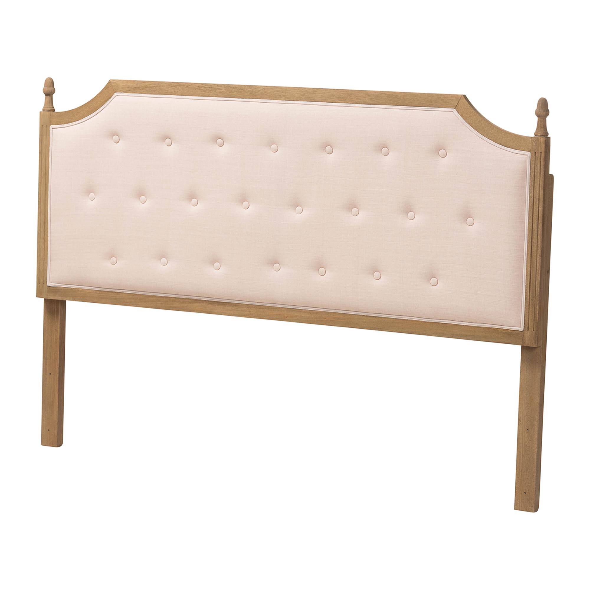 Front. Baxton Studio - Lourdes Upholstered Headboard with Solid Wood Frame - Tufted Backrest Panel with Curved Top, Queen Size - Soft Beige/Weathered Oak Brown.
