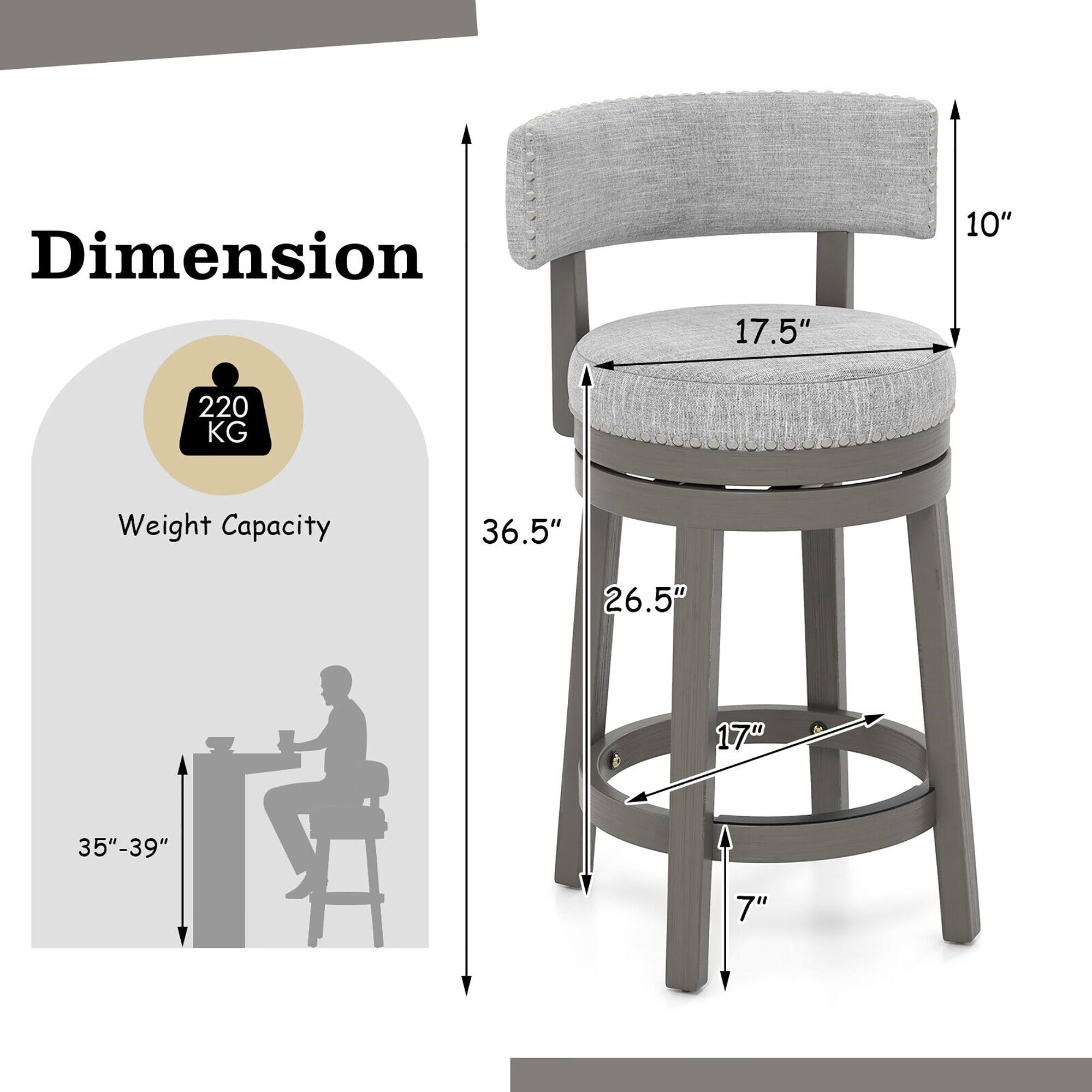 Dimension: 17.5", 10", 36.5", 26.5", 17", 7"

Weight Capacity: 220 KG

Height: 35"-39"