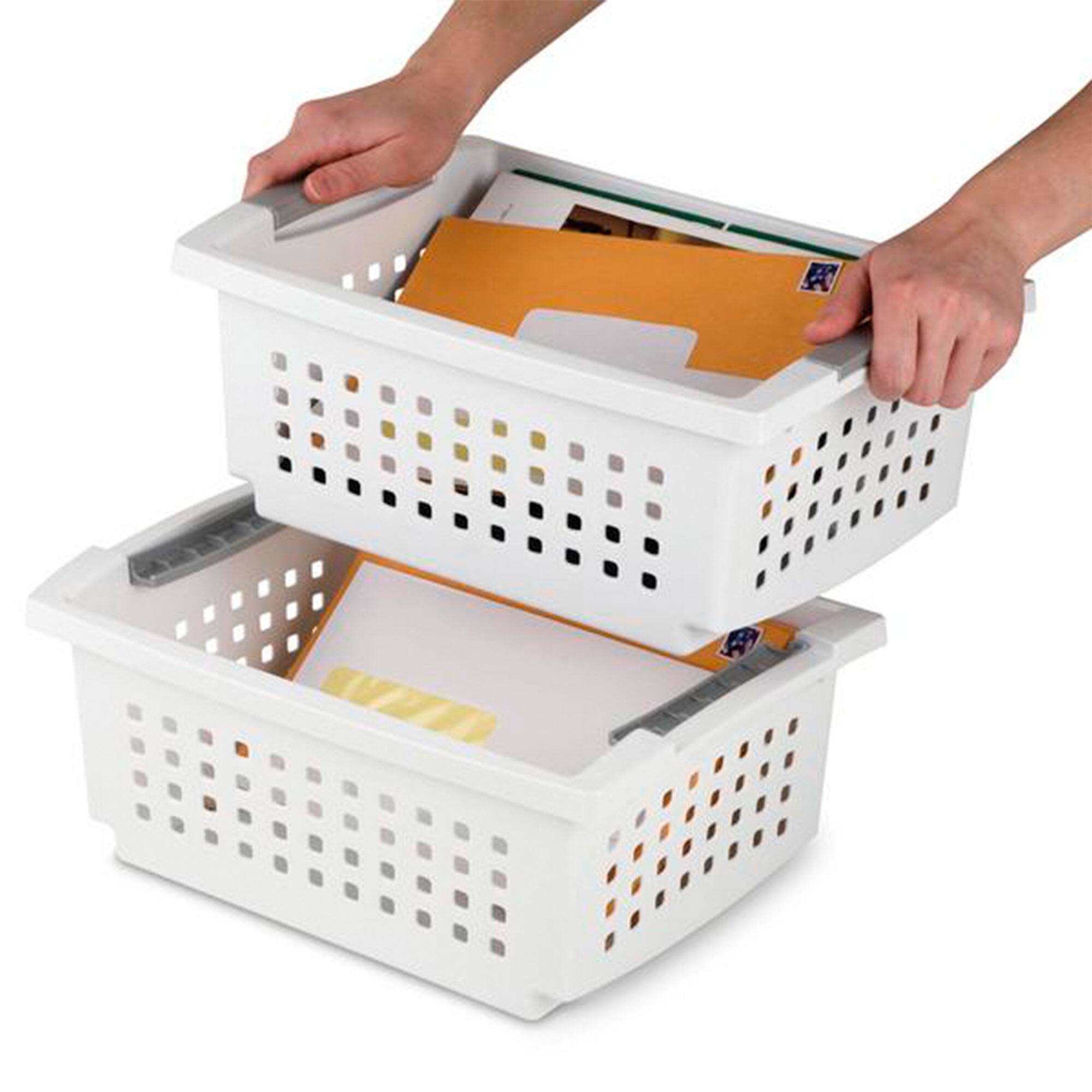 Alt View 4. Sterilite - Sterilite Medium Sized Stackable Storage & Organization Basket, White (30 Pack).